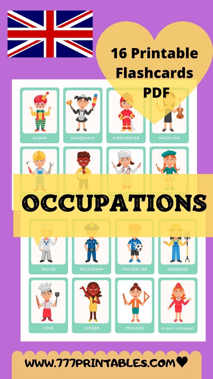 English Flash Cards OCCUPATIONS Printable Printable Flash Cards Flashcards Learn English Vocabulary
