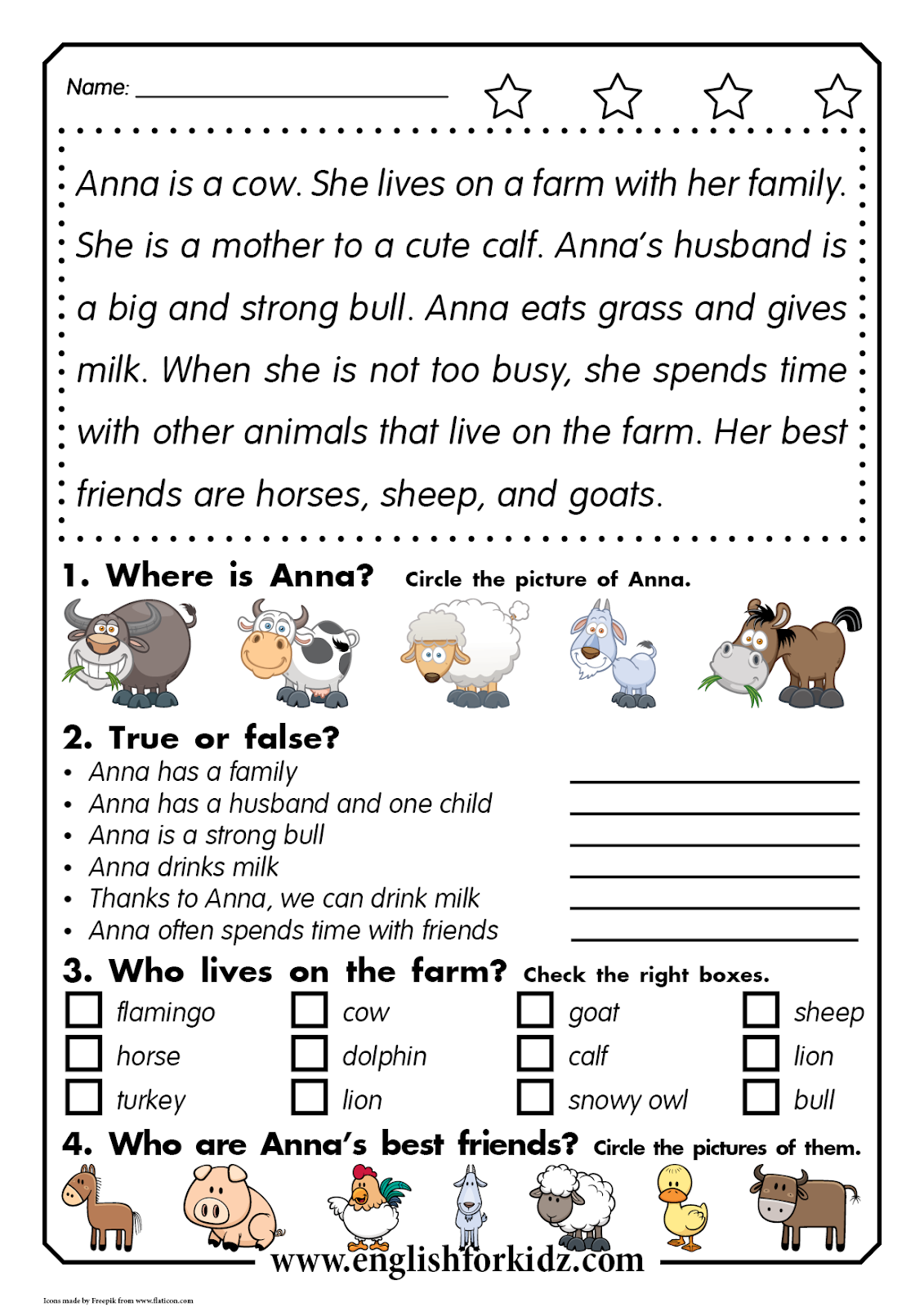 esl reading comprehension worksheets