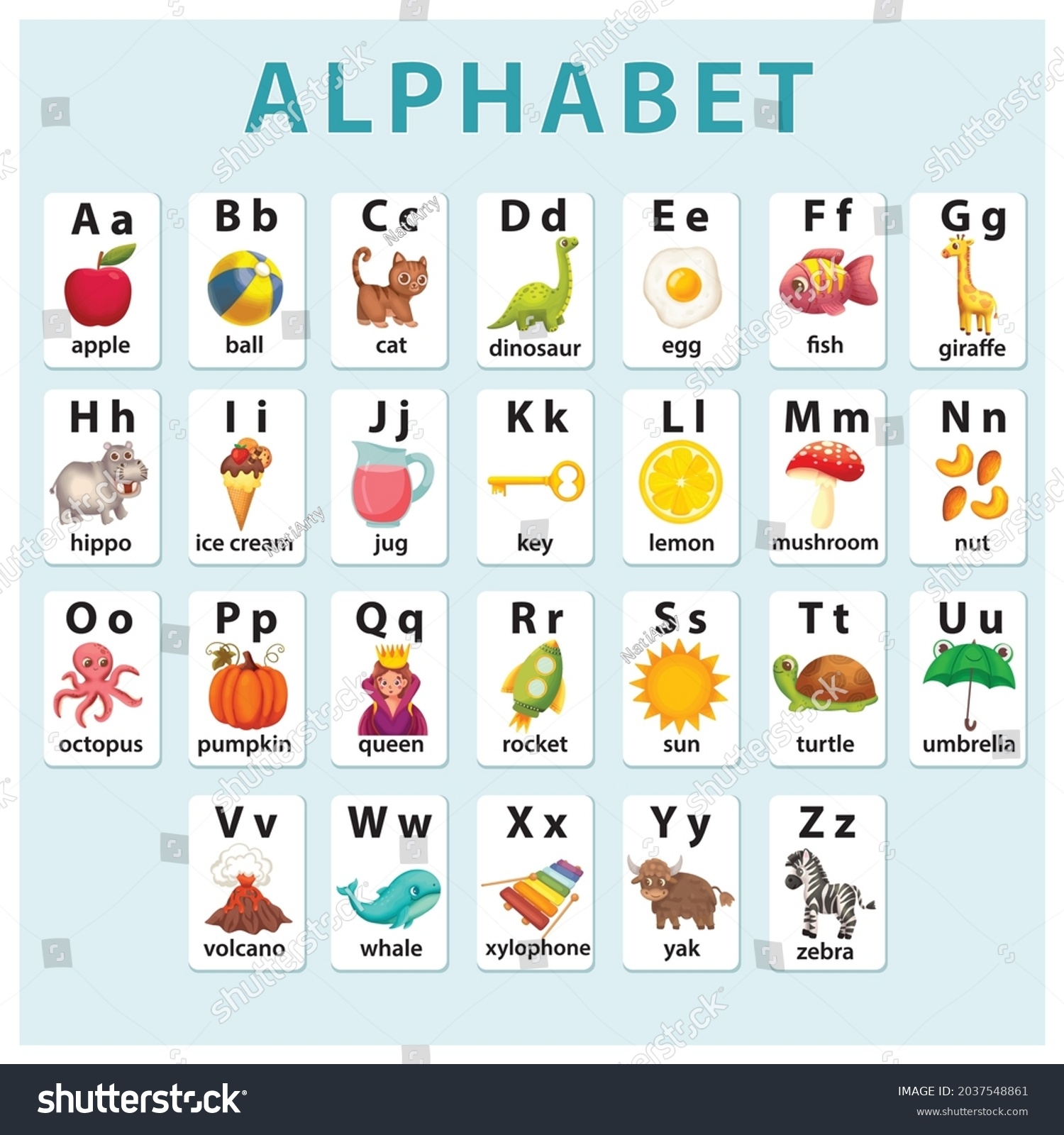 English Vocabulary Alphabet Flash Card Vector 2037548861 Shutterstock