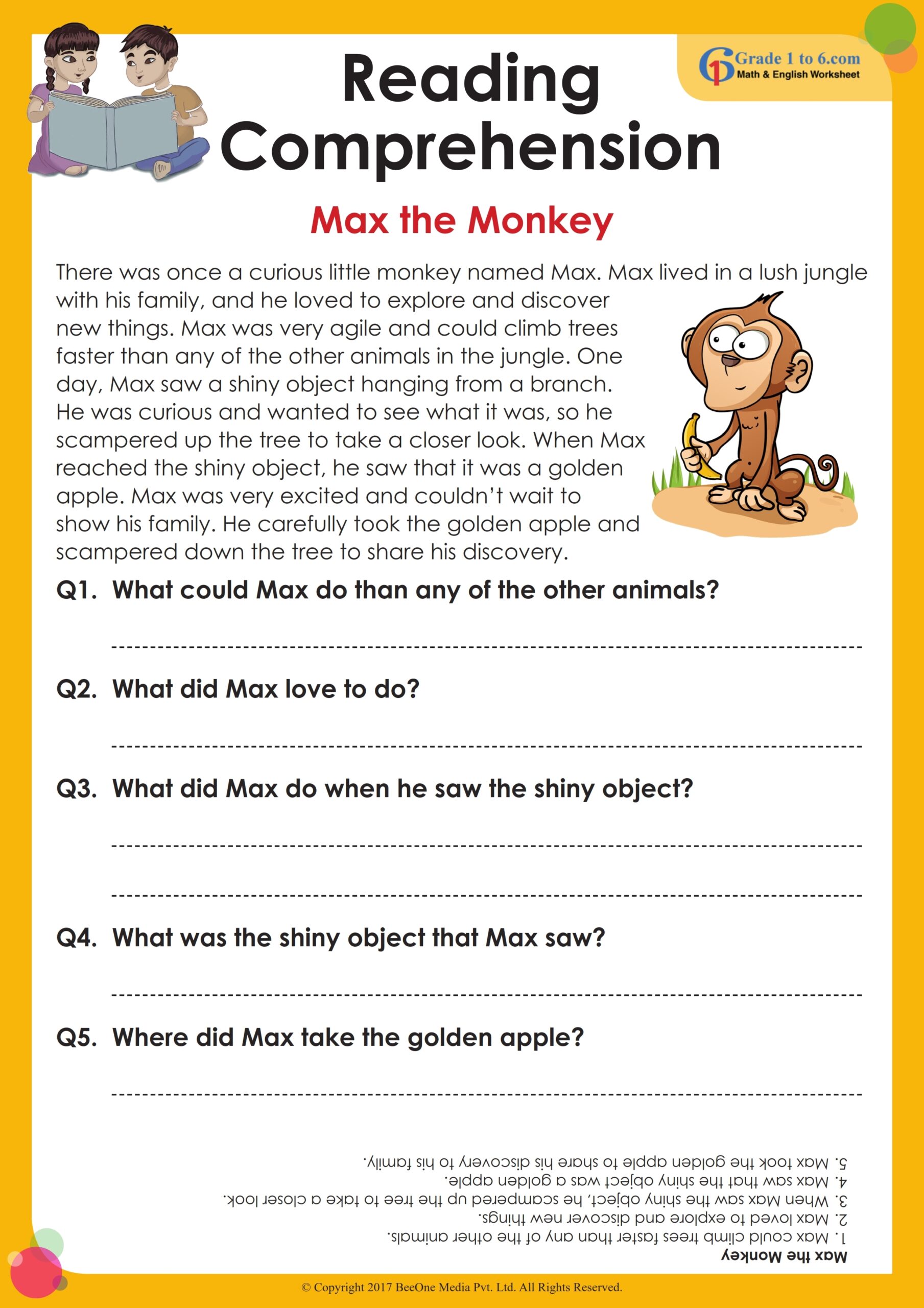 reading comprehension worksheets grade 4