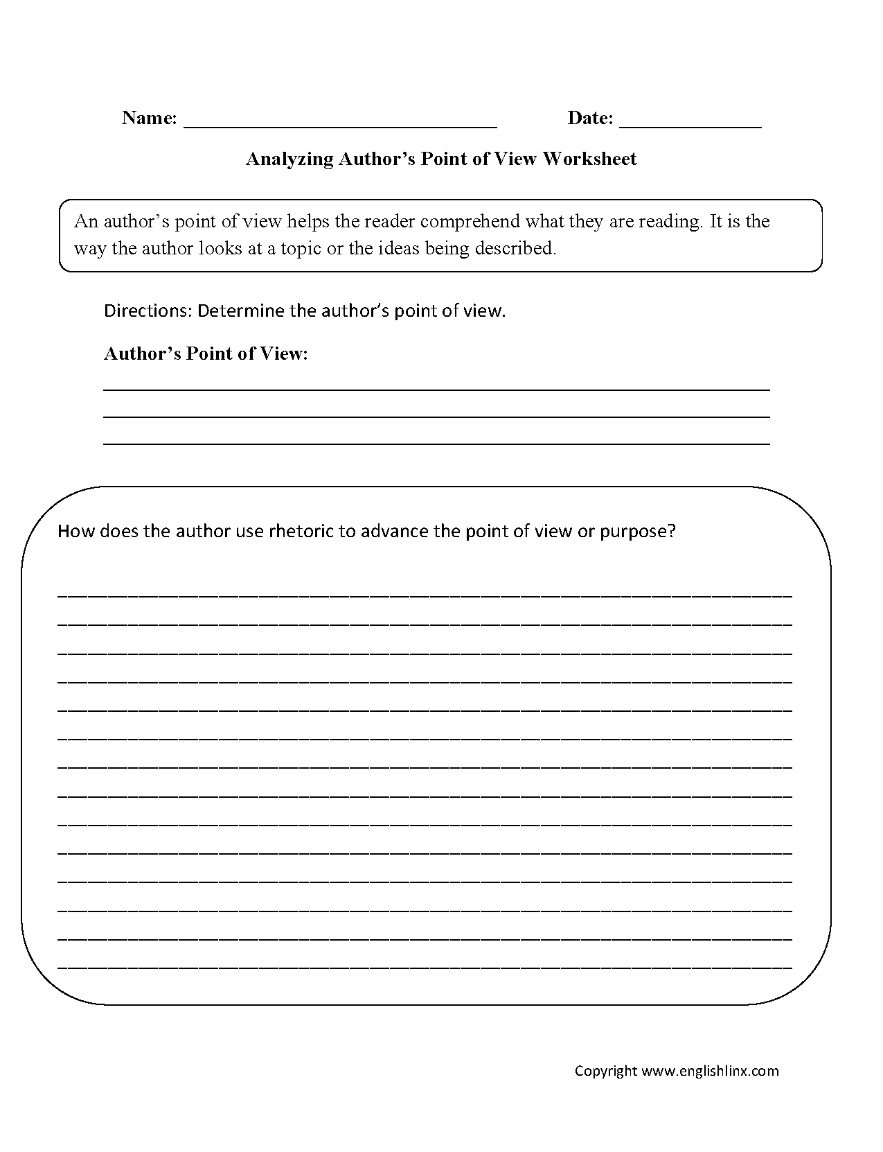Englishlinx Point Of View Worksheets