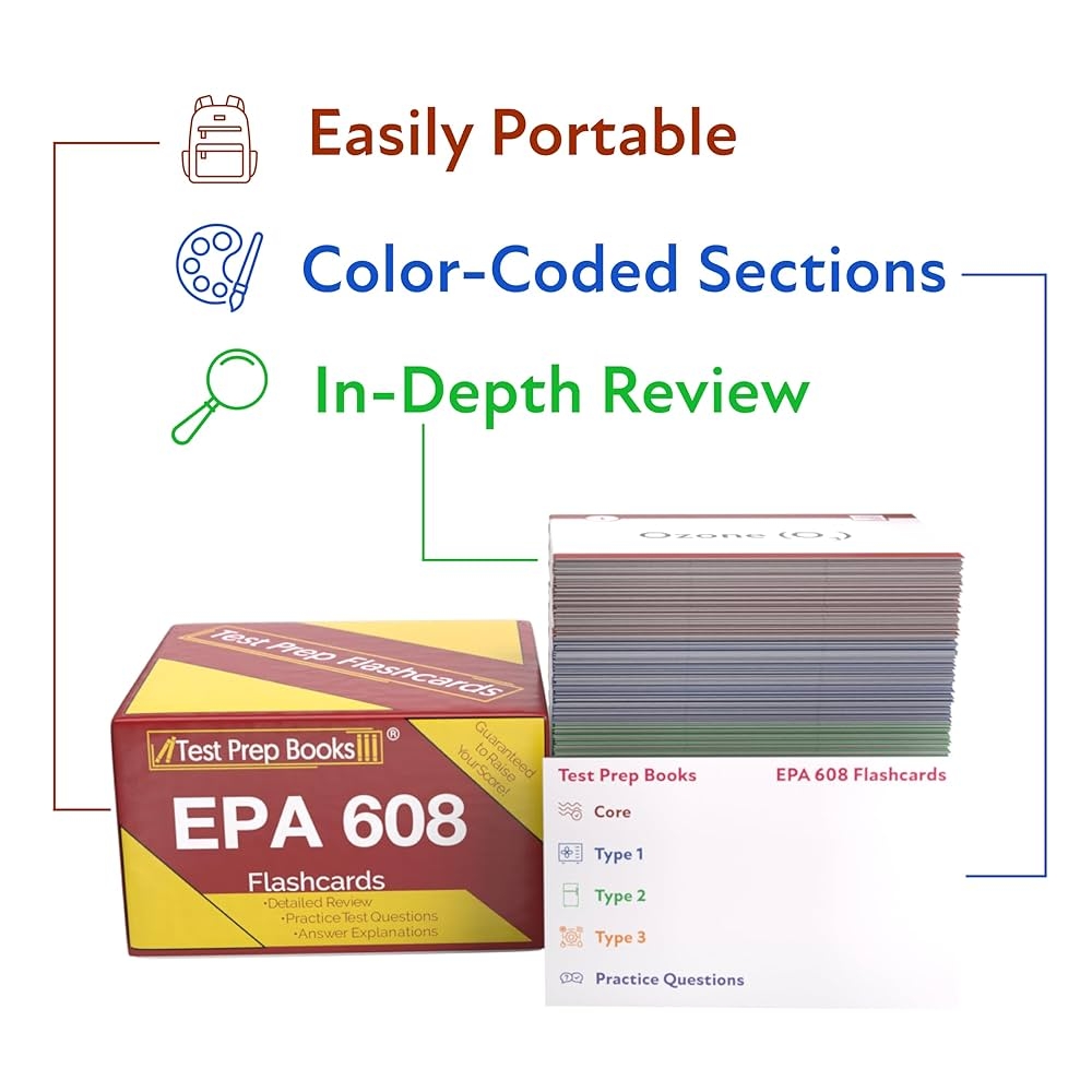 EPA 608 Study Cards 2025 2026 EPA 608 Certification Exam Prep And Practice Test Questions Full Color Cards Test Prep Books Amazon de B cher