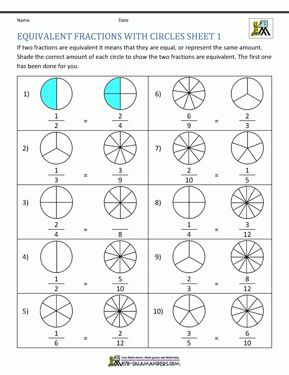 Equivalent fraction worksheets with circles 1 gif 1 000 1 294 Pixels