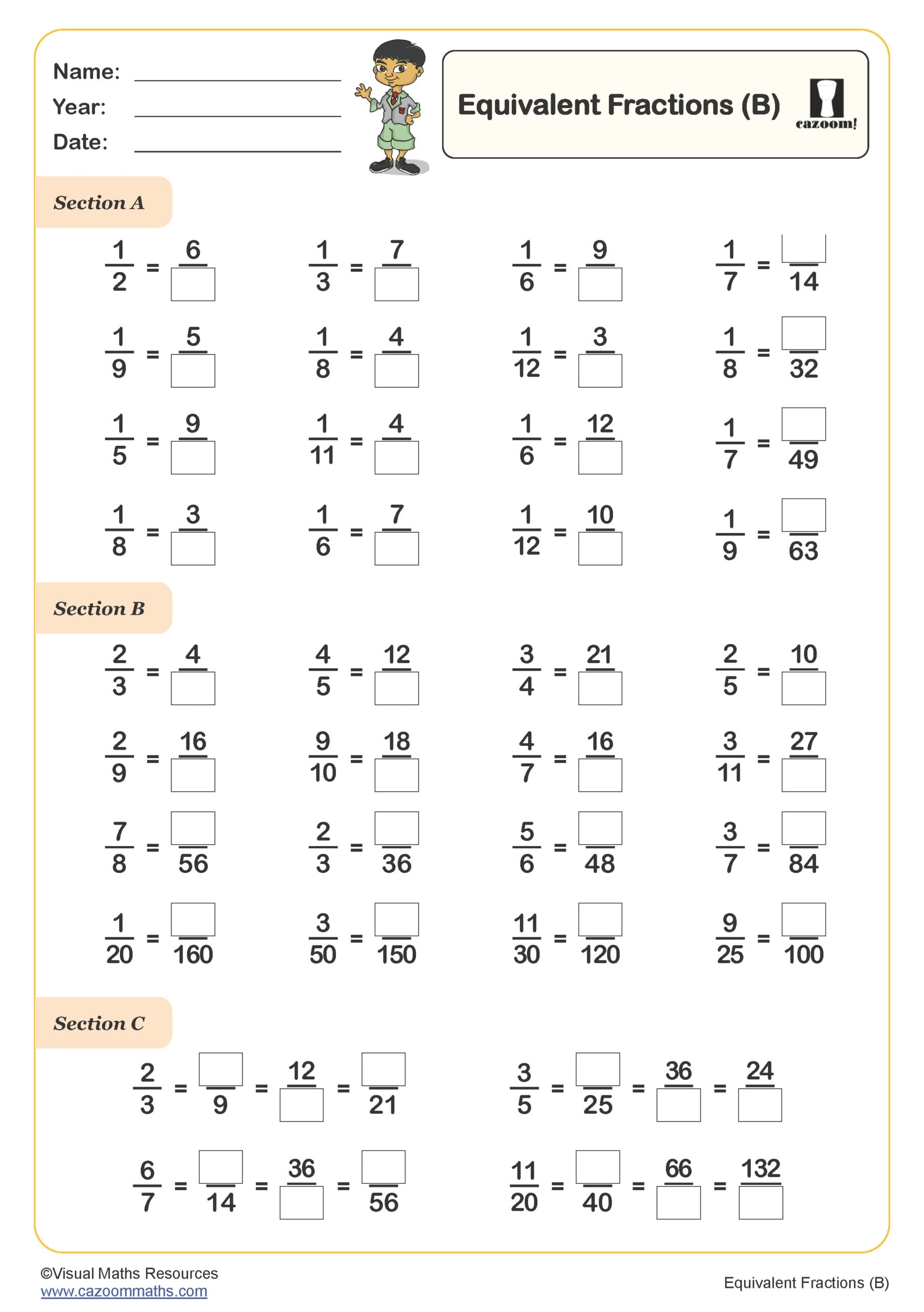 Equivalent Fractions C Worksheet Key Stage 2 PDF Number Worksheets