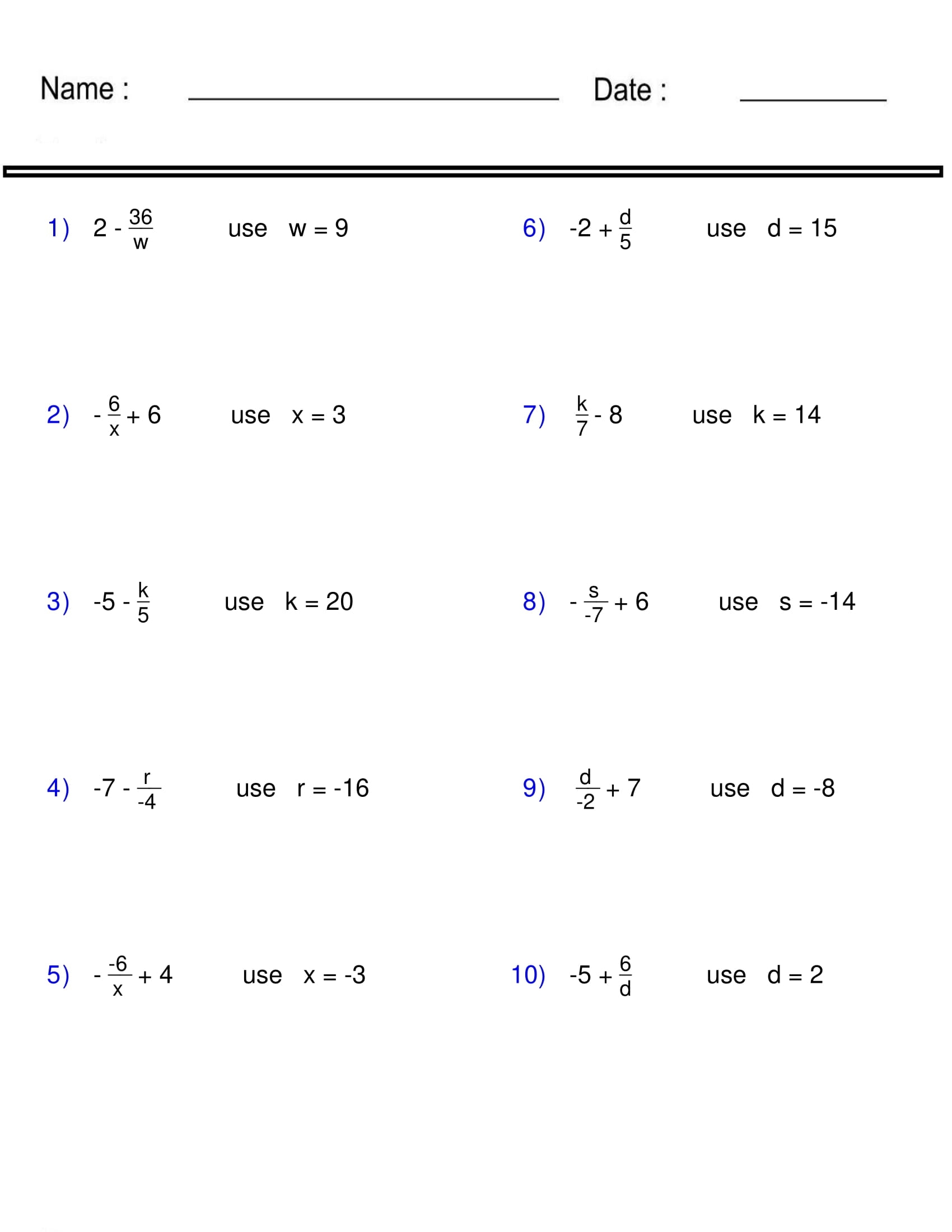 Evaluating Algebraic Expressions Worksheet Print Activity Pre Algebra Made By Teachers