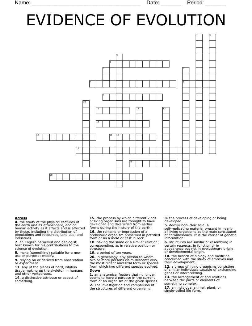 EVIDENCE OF EVOLUTION Crossword WordMint