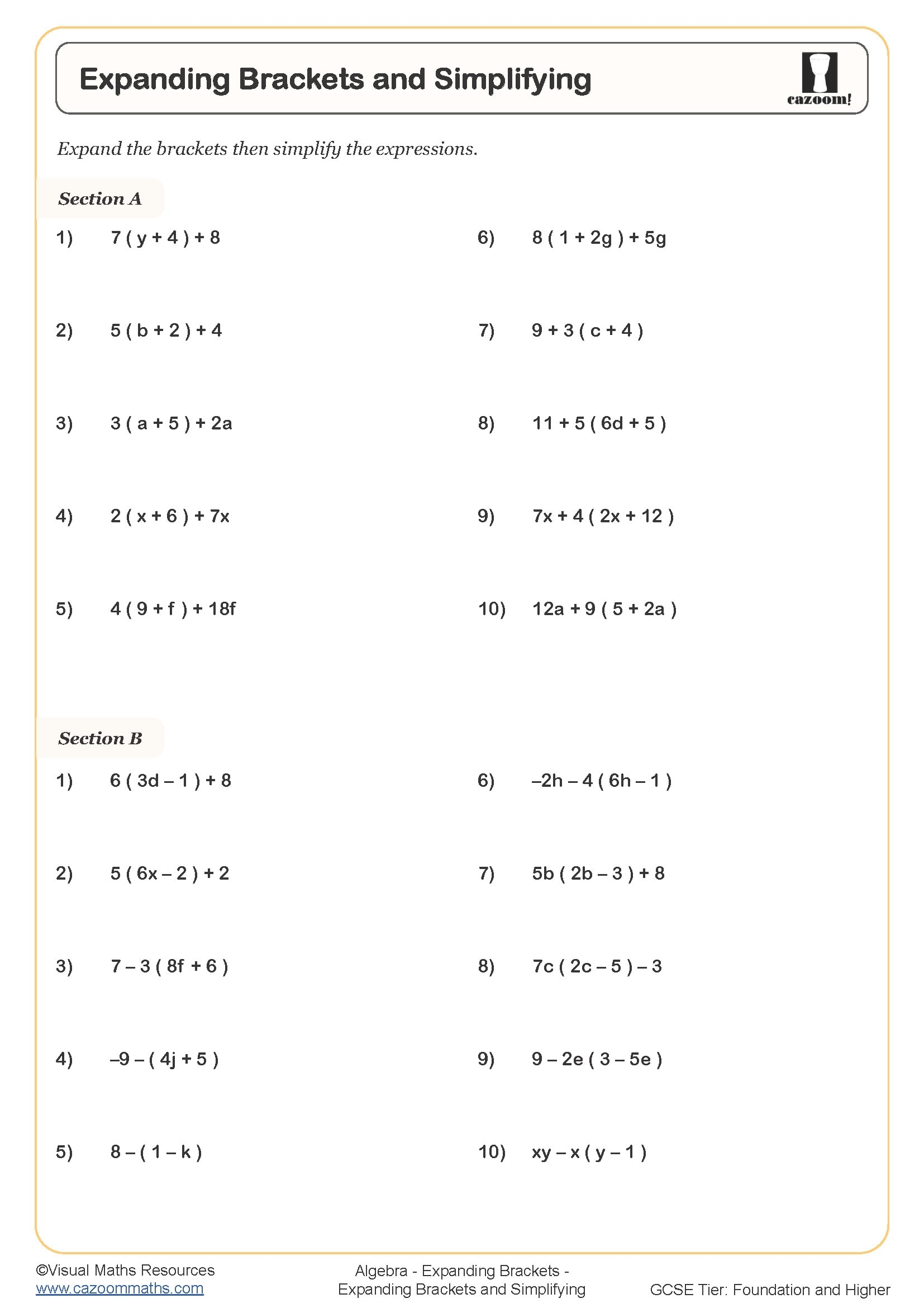 simplifying expressions worksheet