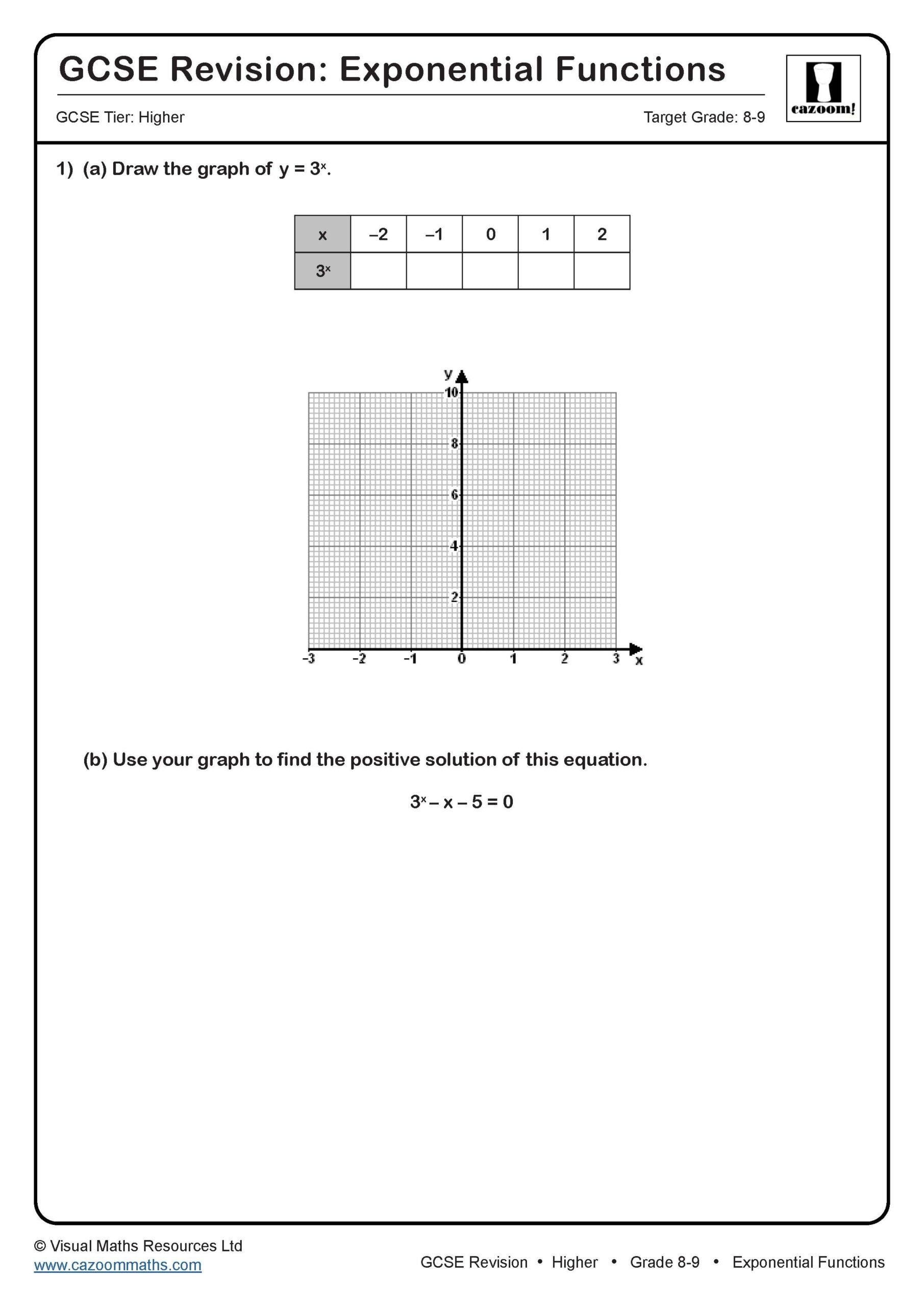 Exponential Functions GCSE Questions GCSE Revision Questions