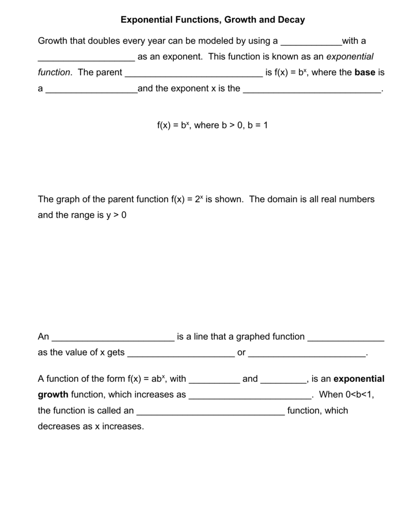 Exponential Functions Growth Decay Worksheet