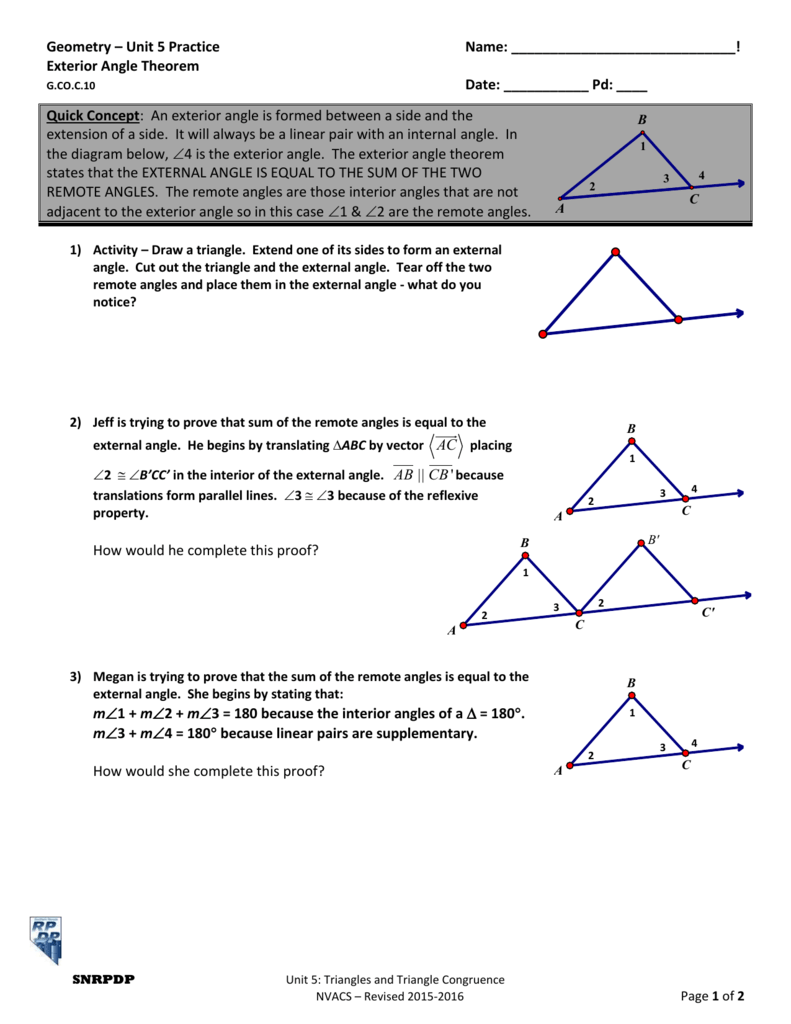 exterior angle theorem worksheet