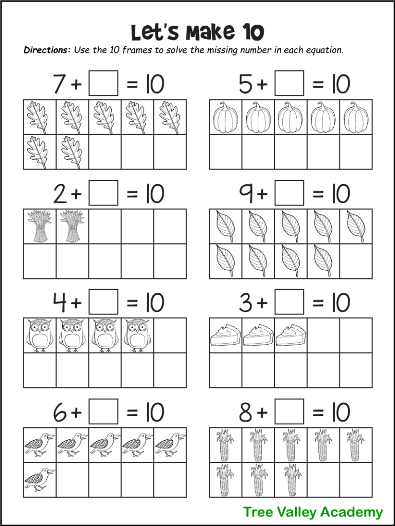 Fall Math Worksheets For Kindergarten Preschool 1st Grade