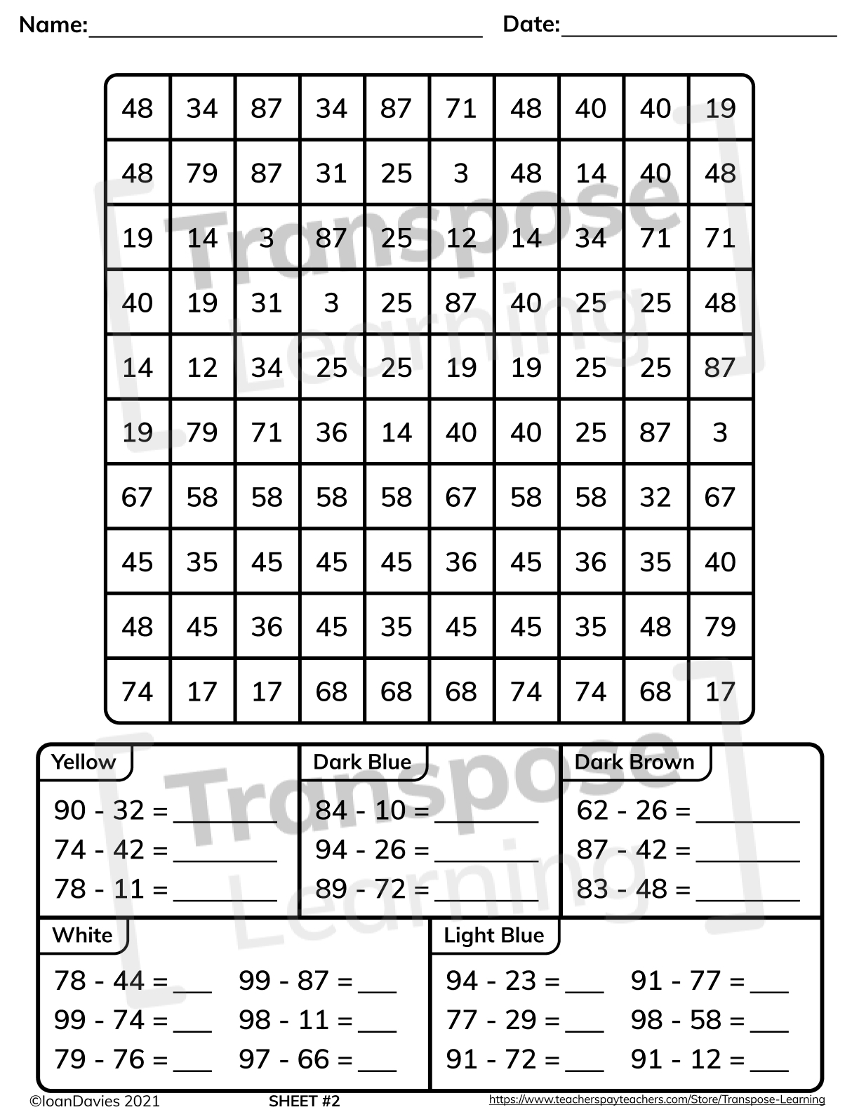 Fall Themed Double Digit Subtraction Mystery Pictures Math Review Worksheets Teaching Resources