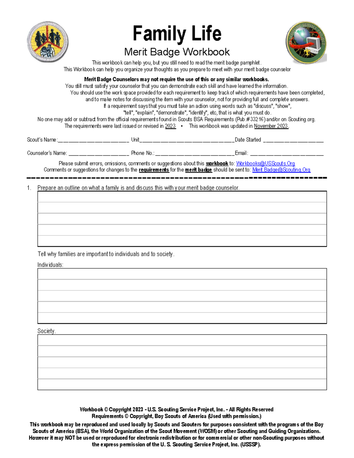 Family Life Merit Badge Workbook 2023 Edition Studocu