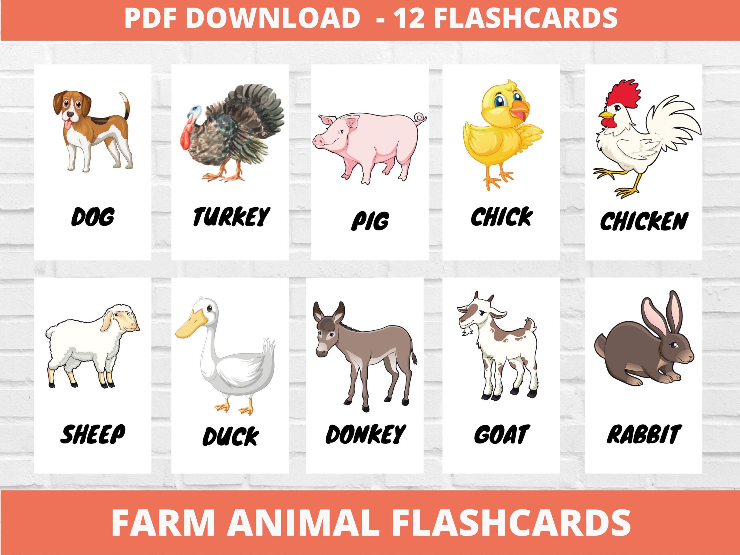 Farm Animal Flashcards Kindergarten Preschool Printable Flashcards For Homeschool Or Classroom Etsy