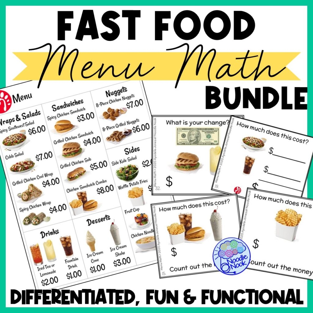 Fast Food Menu Math Activities For Special Education