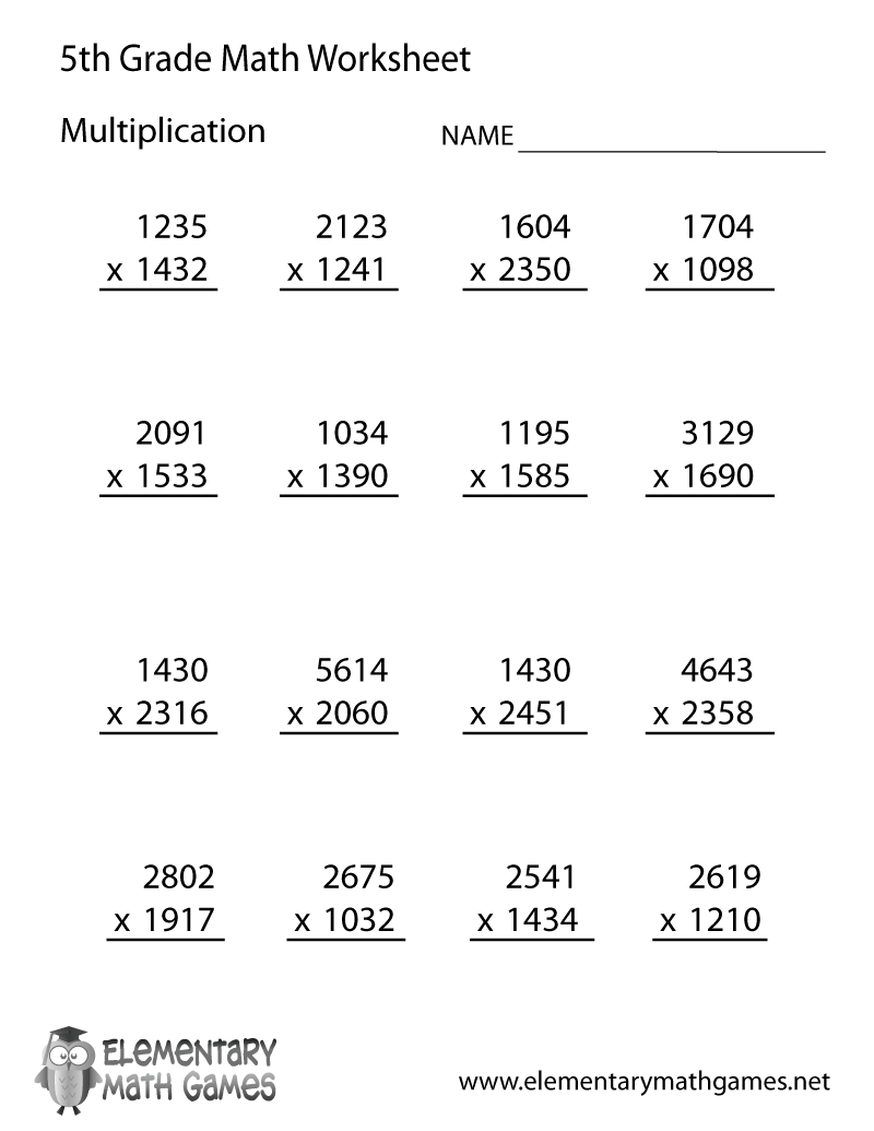 5th grade math worksheets printable