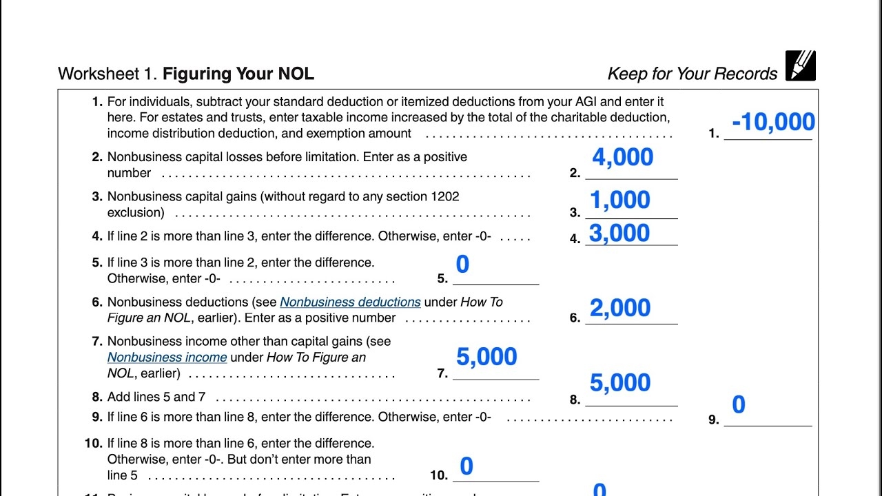 Figuring Your NOL Deduction Worksheet 1 IRS Publication 536 YouTube