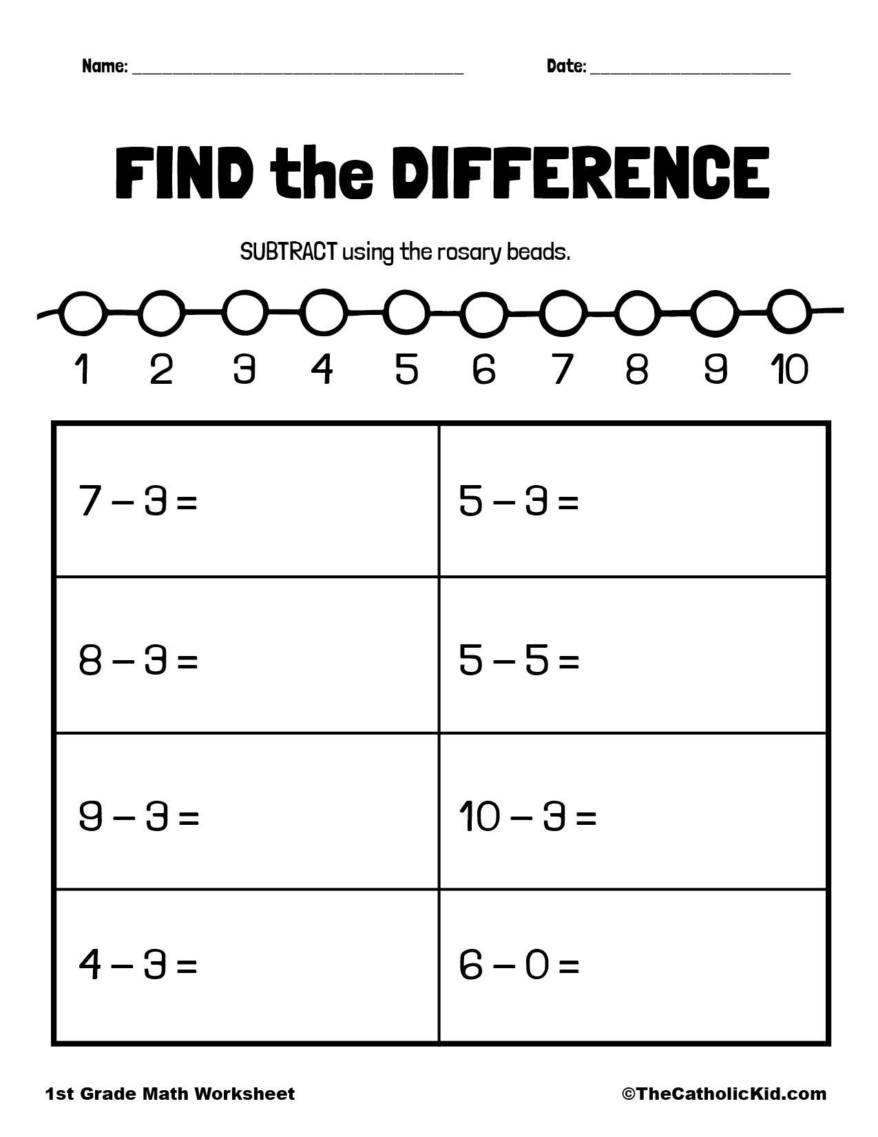 math worksheets for 1st graders subtraction