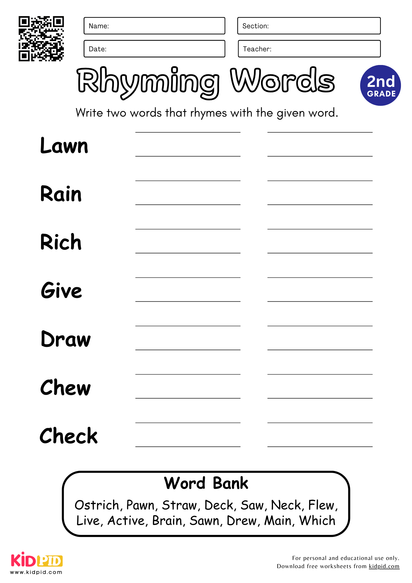 Find The Rhyming Words Worksheet For Grade 2 Kidpid Find The Rhyming Words Worksheet For Grade 2 Kidpid