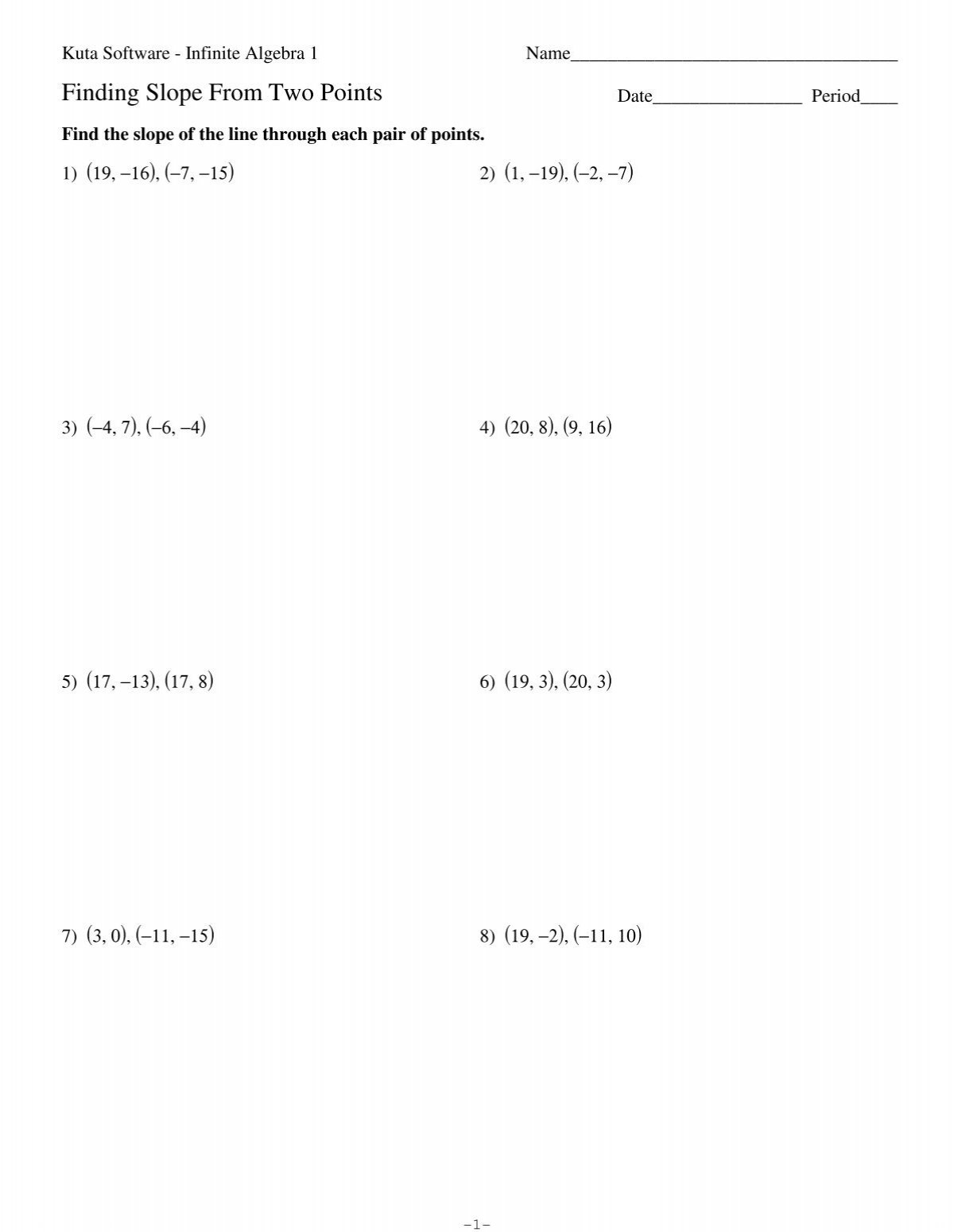 Finding Slope From Two Points Kuta Software