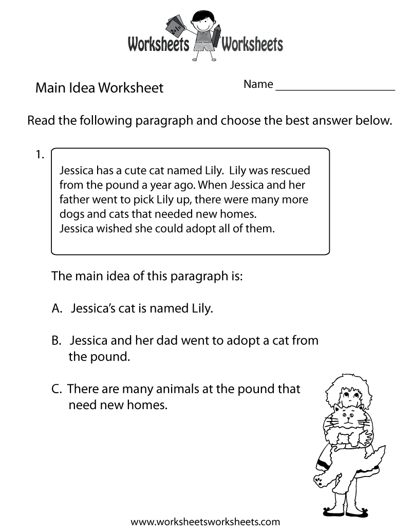 main idea reading comprehension worksheets