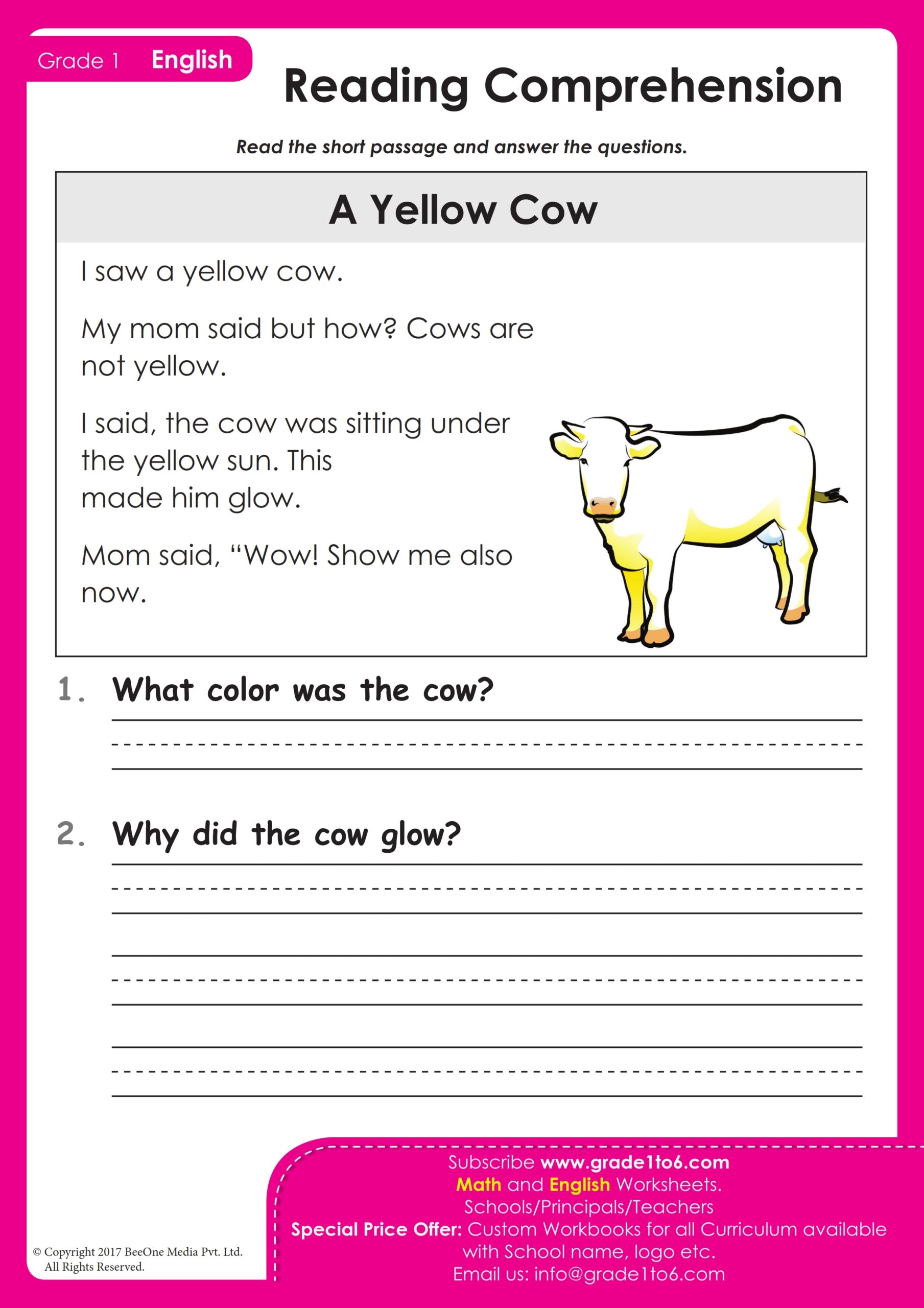free 1st grade reading comprehension worksheets