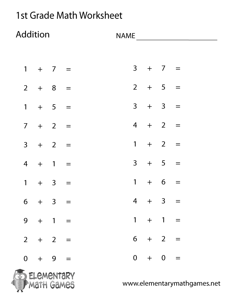 1st grade math worksheets printable