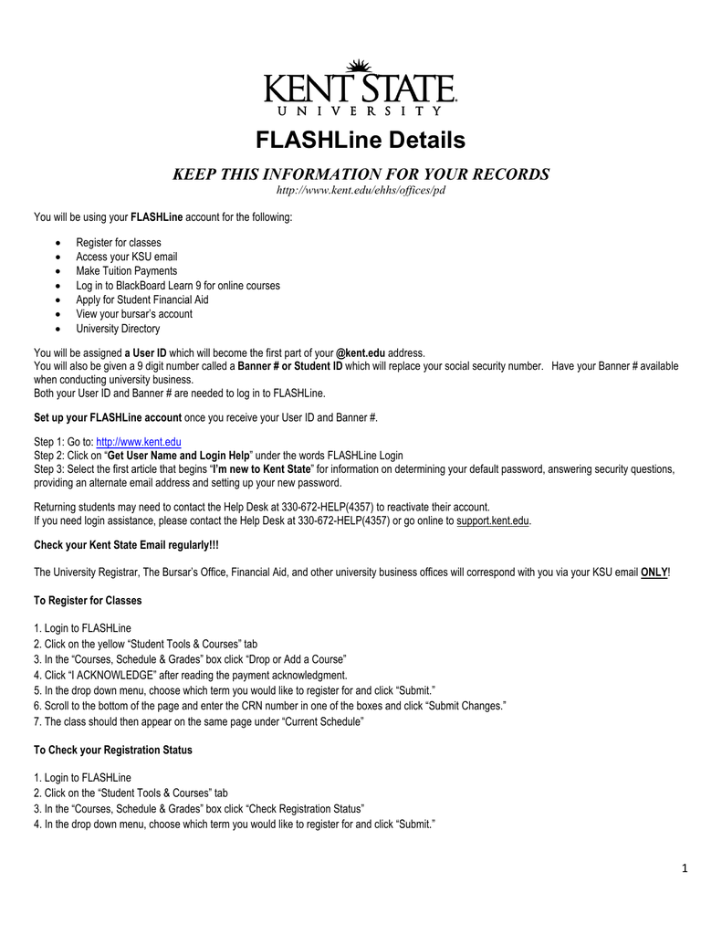 FLASHLine Details KEEP THIS INFORMATION FOR YOUR RECORDS