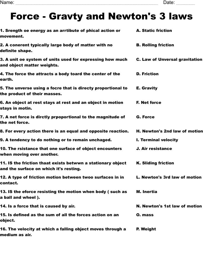 newton's laws of motion worksheet
