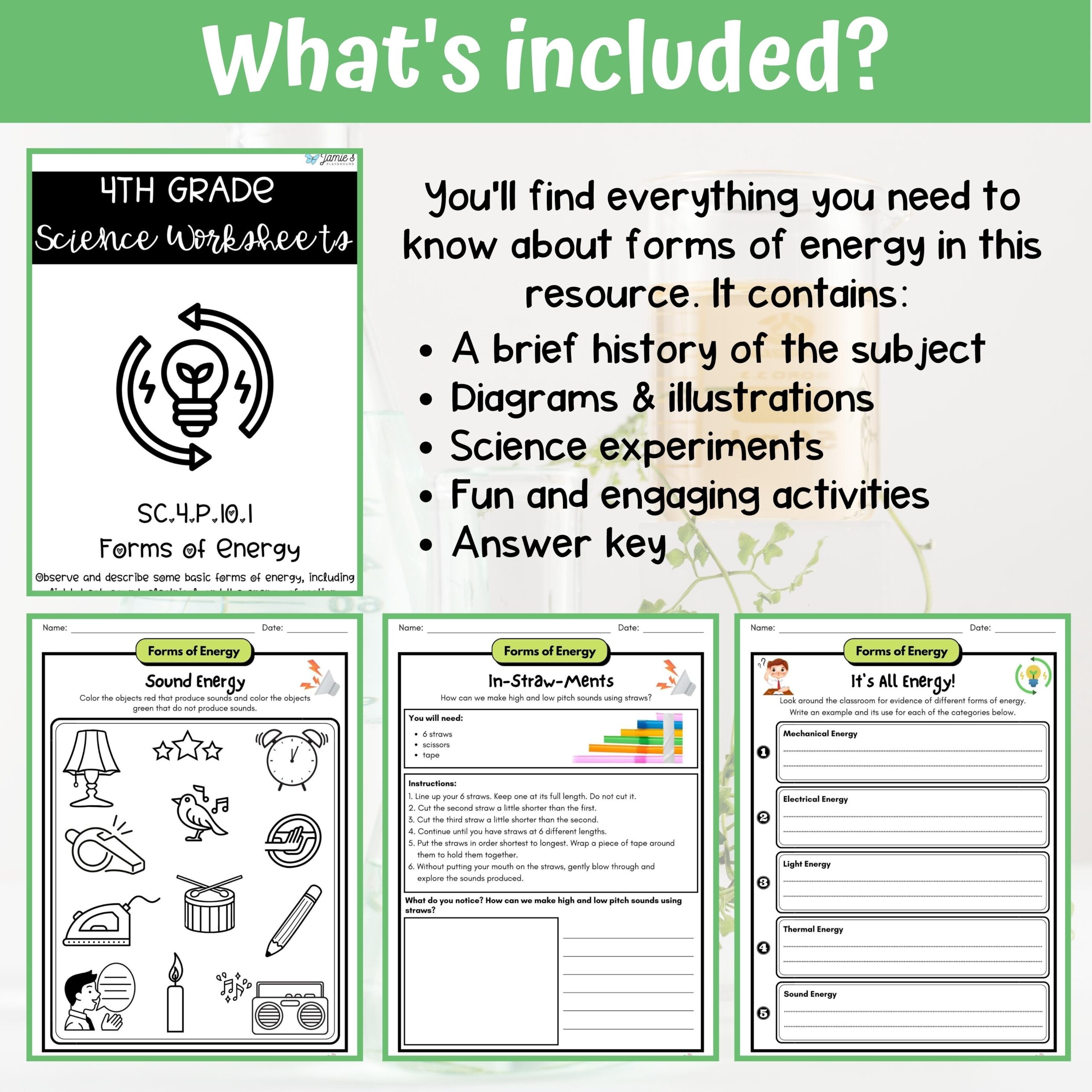 Forms Of Energy Activity Answer Key 4th Grade Physical Science Classful