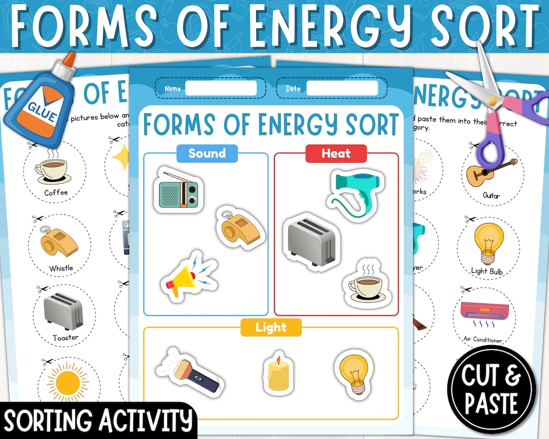 Forms Of Energy Sorting Activity Picture Sort Heat Light Sound Types Of Energy Sort Worksheet Instant Download PDF Etsy