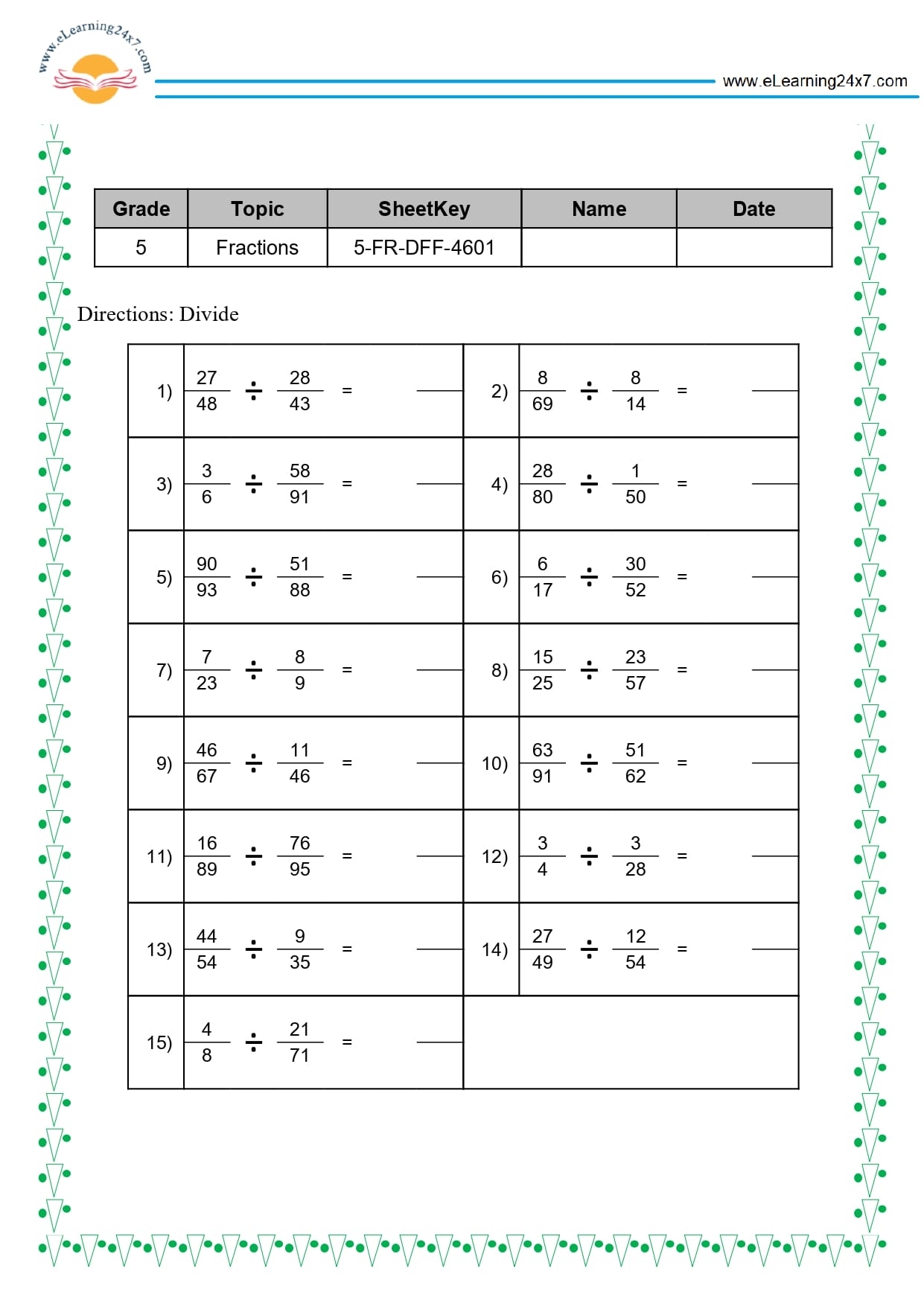 division of fractions worksheets