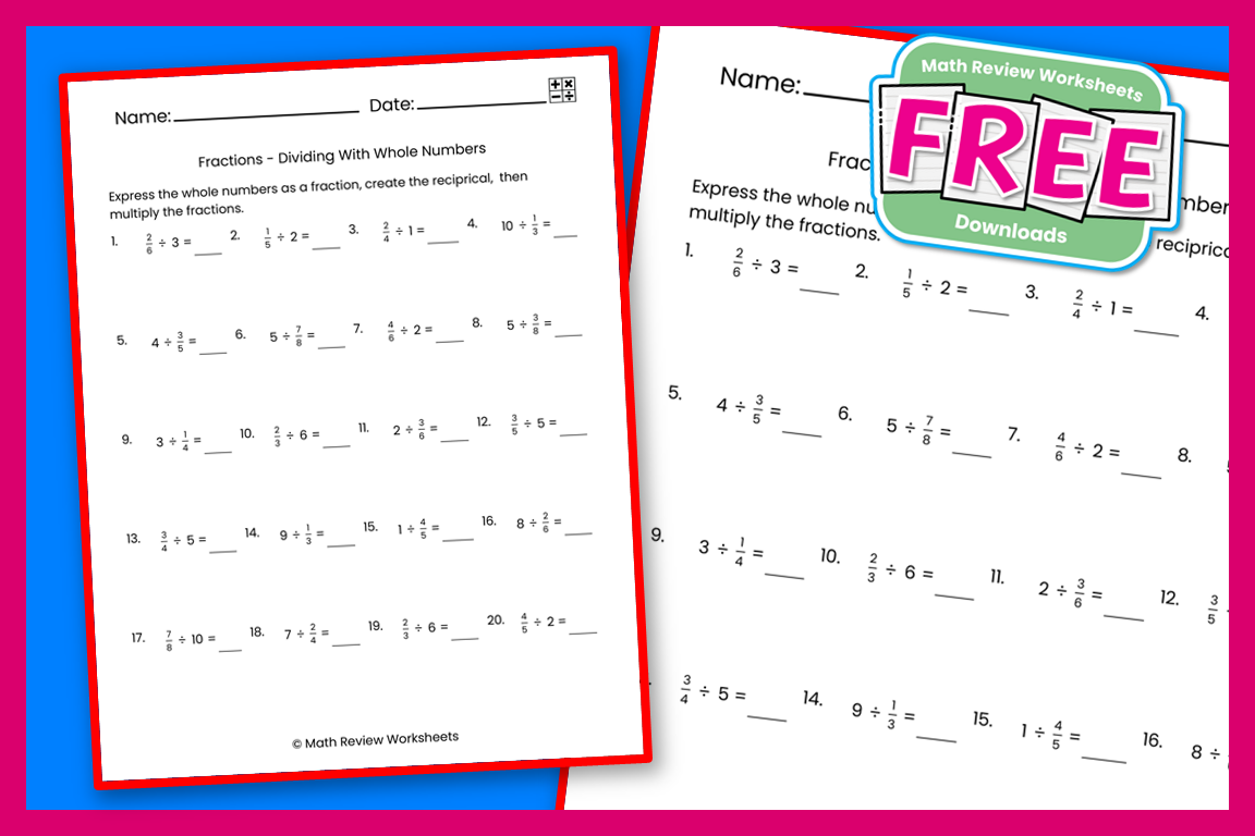 dividing fractions by whole numbers worksheet