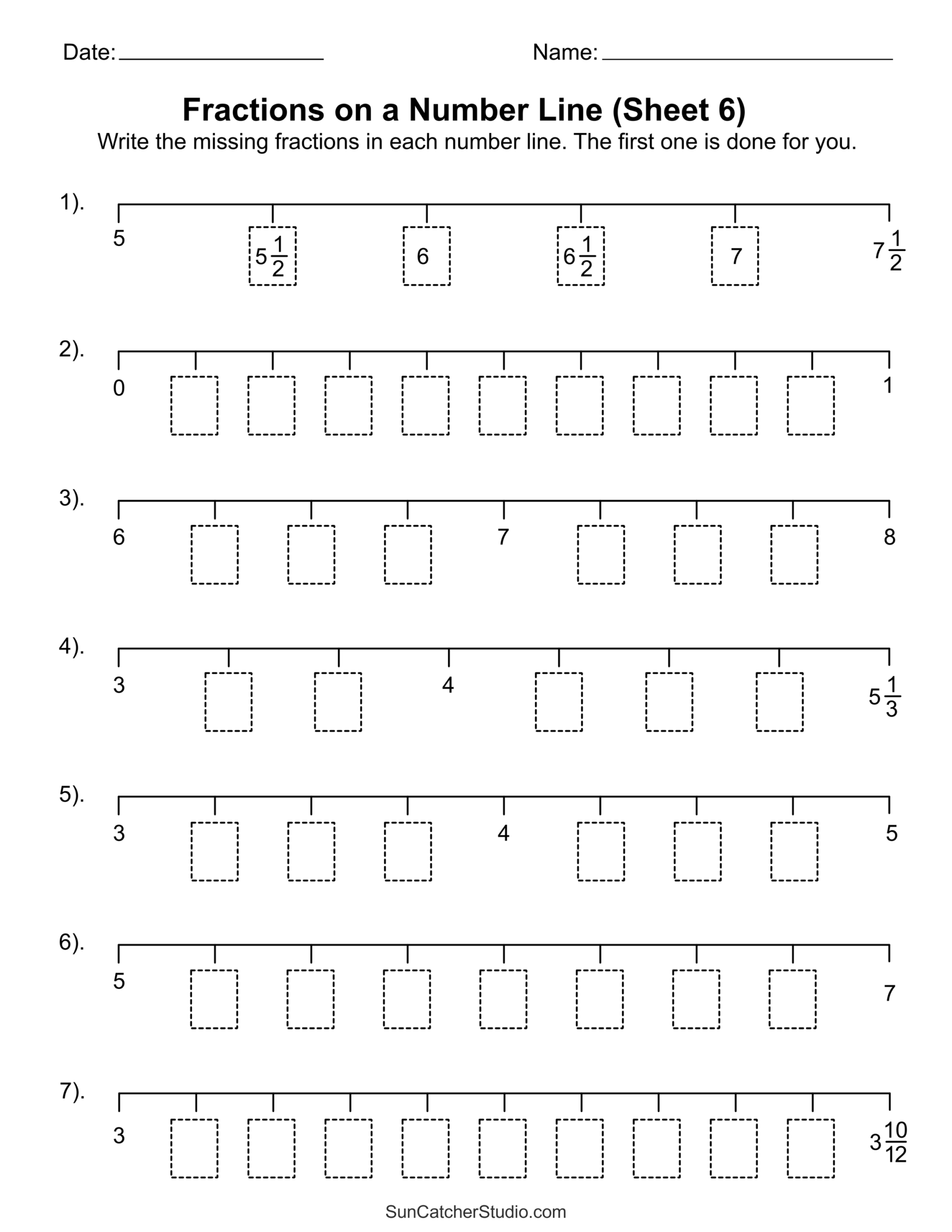 fraction number line worksheets fraction number line worksheets