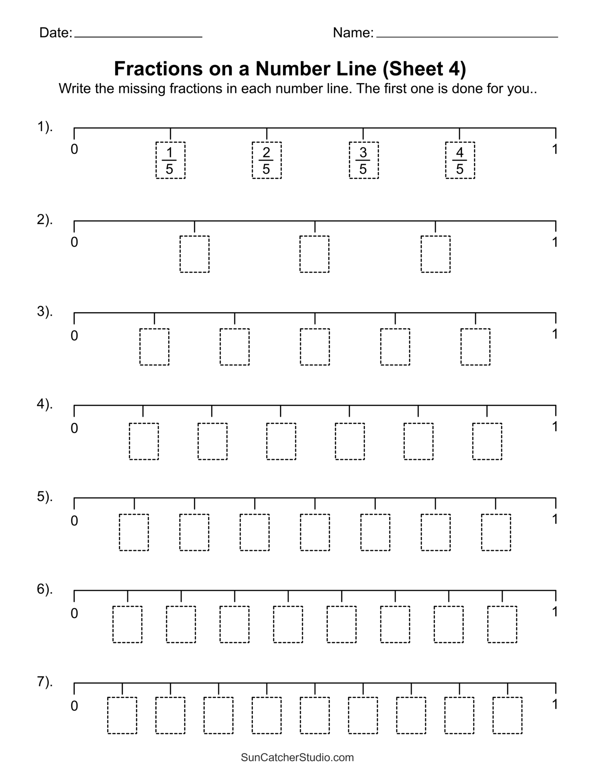 fractions on a number line worksheets