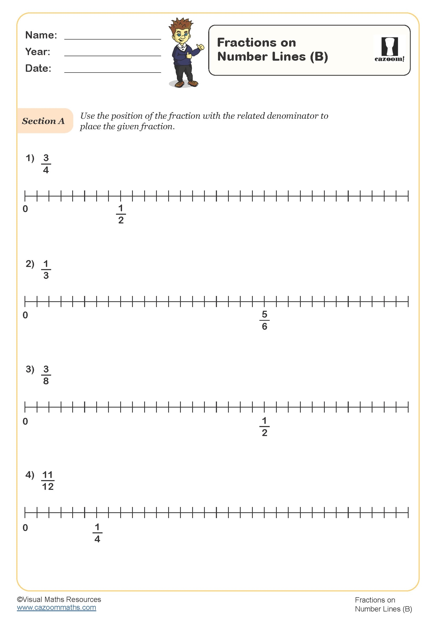 Fractions On Number Lines B Worksheet Fun And Engaging Year 6 PDF Worksheets