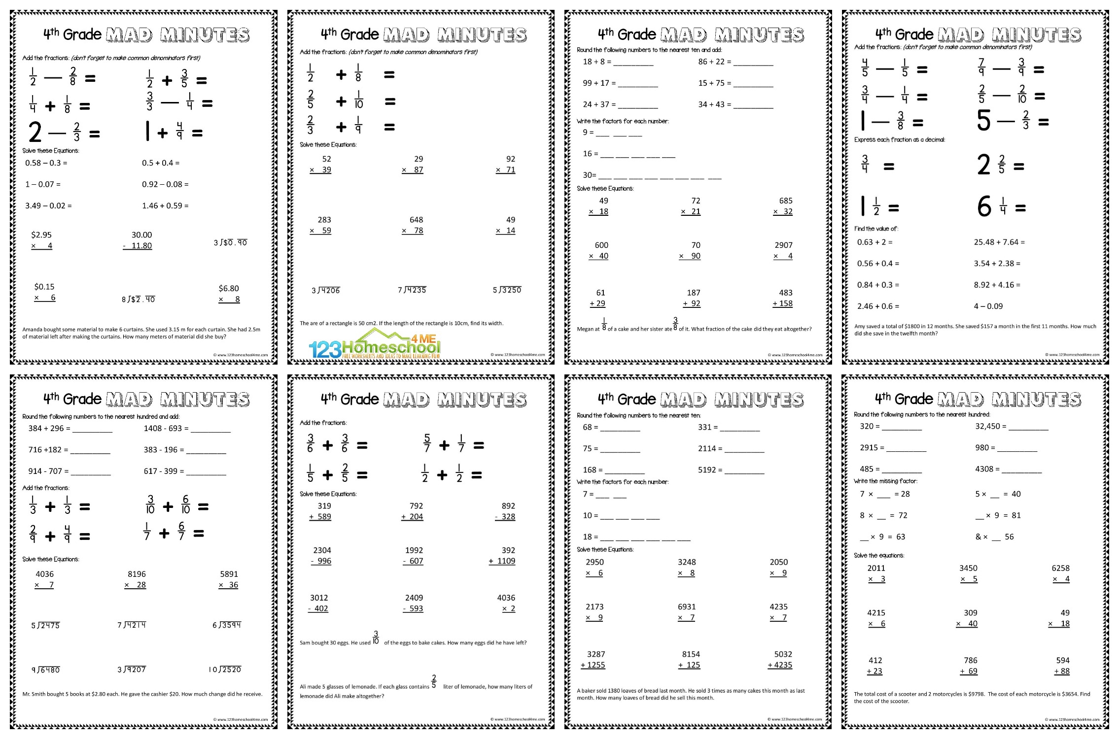 FREE 4th Grade Math Worksheets 123 Homeschool 4 Me