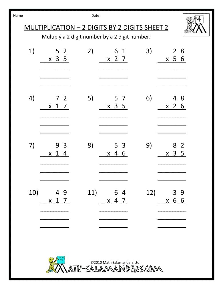 2 digit by 2 digit multiplication worksheets