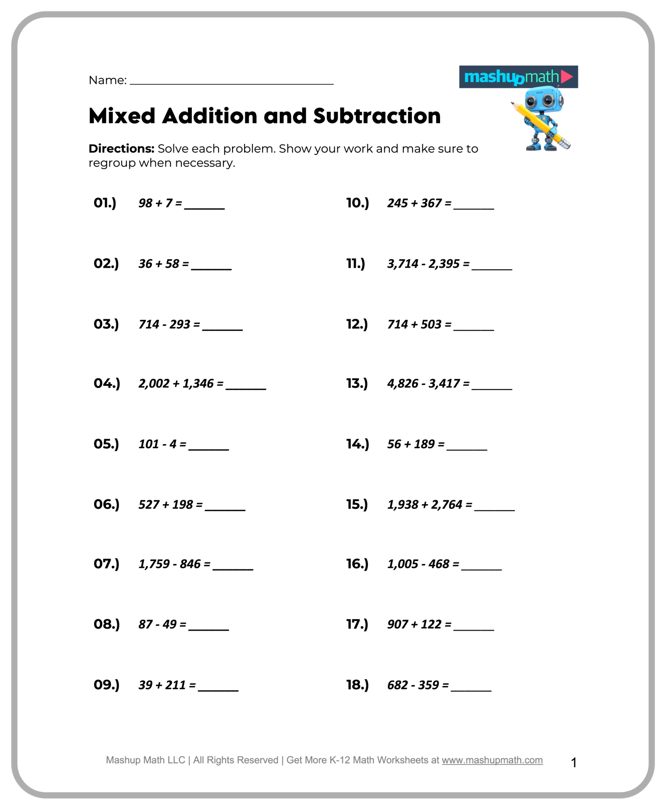 math worksheets for 4th grade