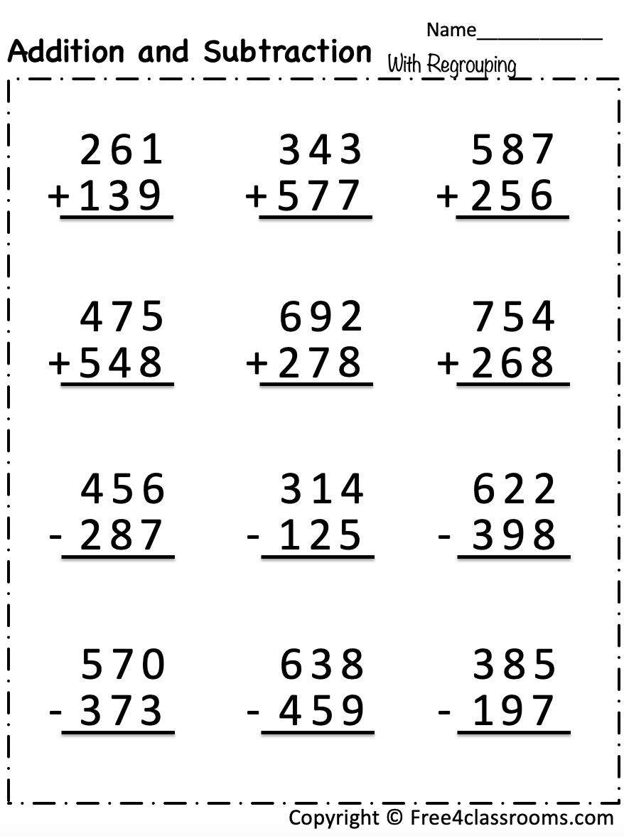 addition with regrouping worksheets