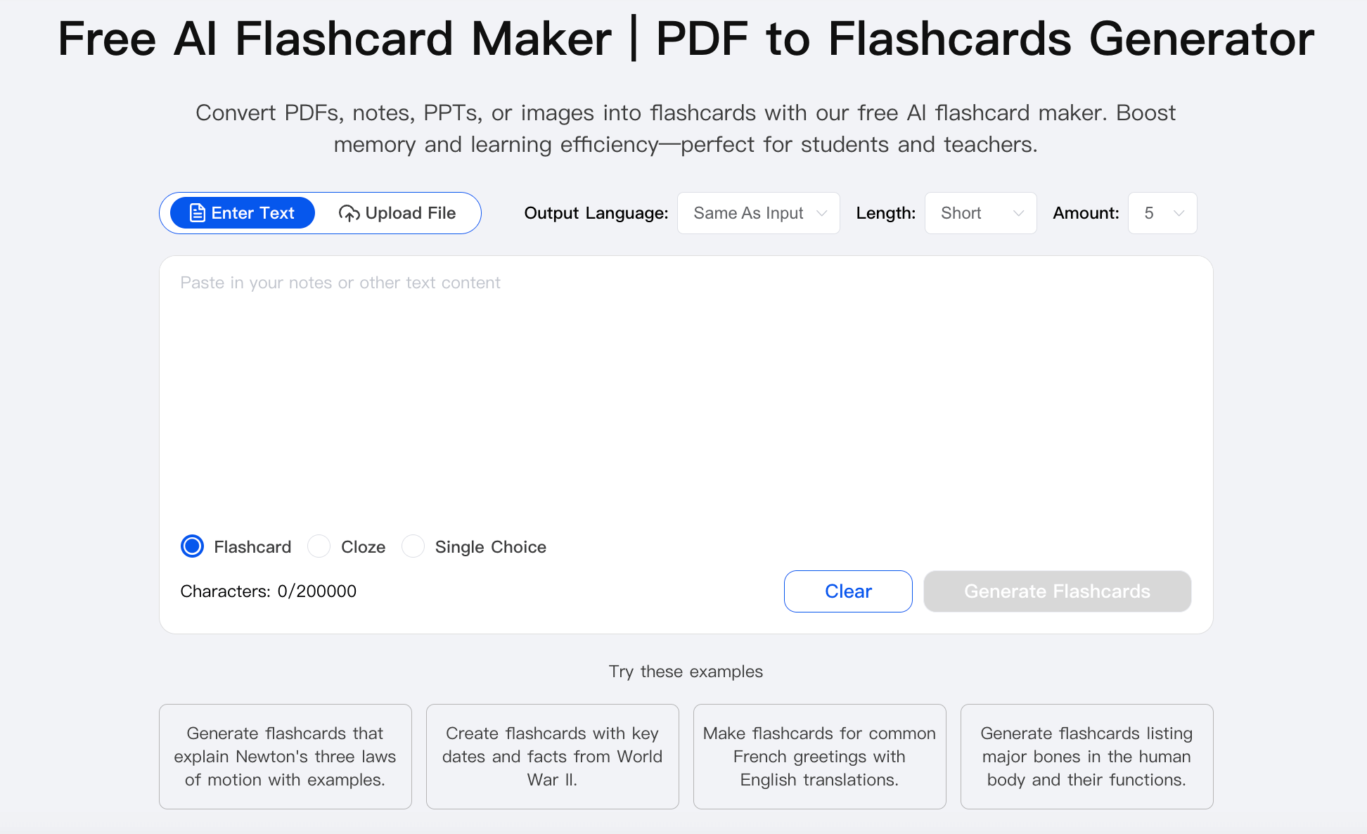 Free AI Flashcard Maker PDF To Flashcards Generator