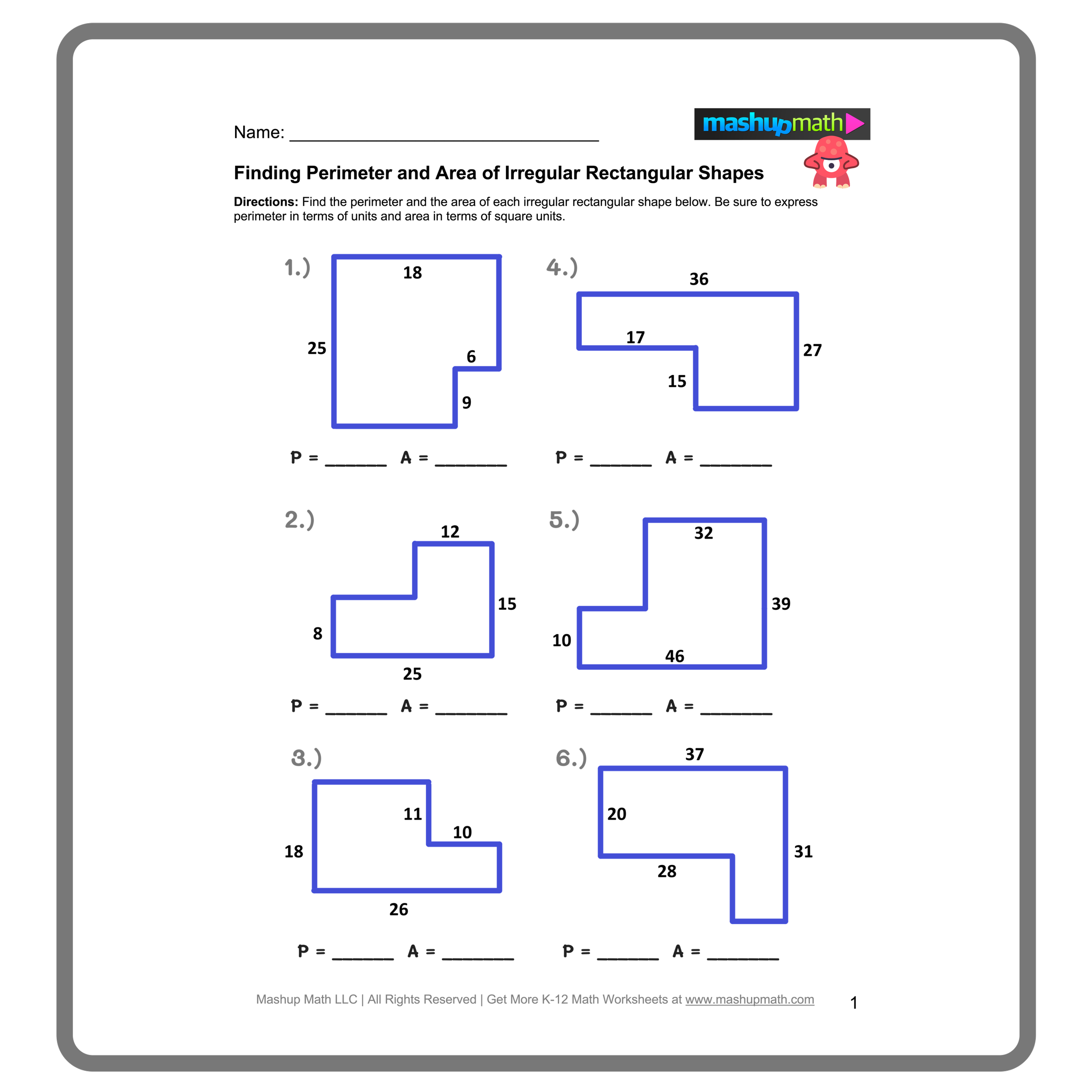 area of irregular shapes worksheet