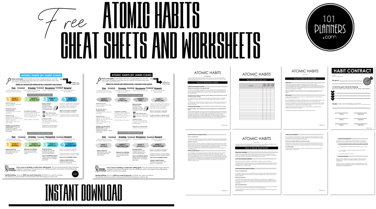 FREE Atomic Habits Cheat Sheet Worksheets Scorecard