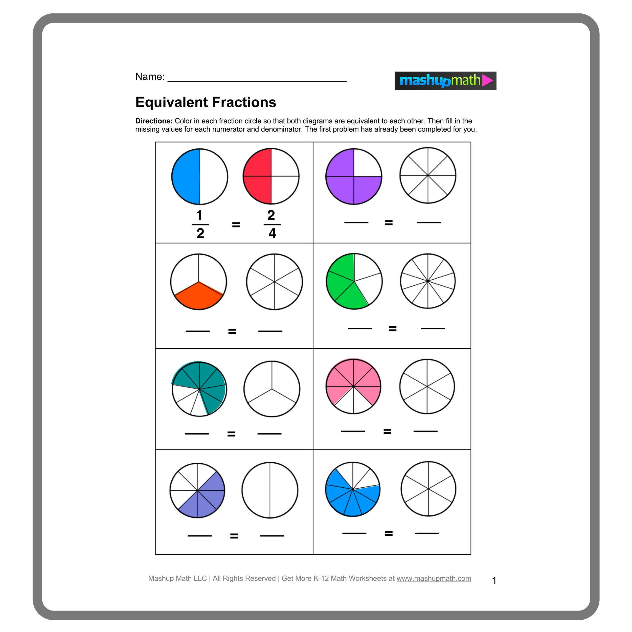 equivalent fractions worksheets