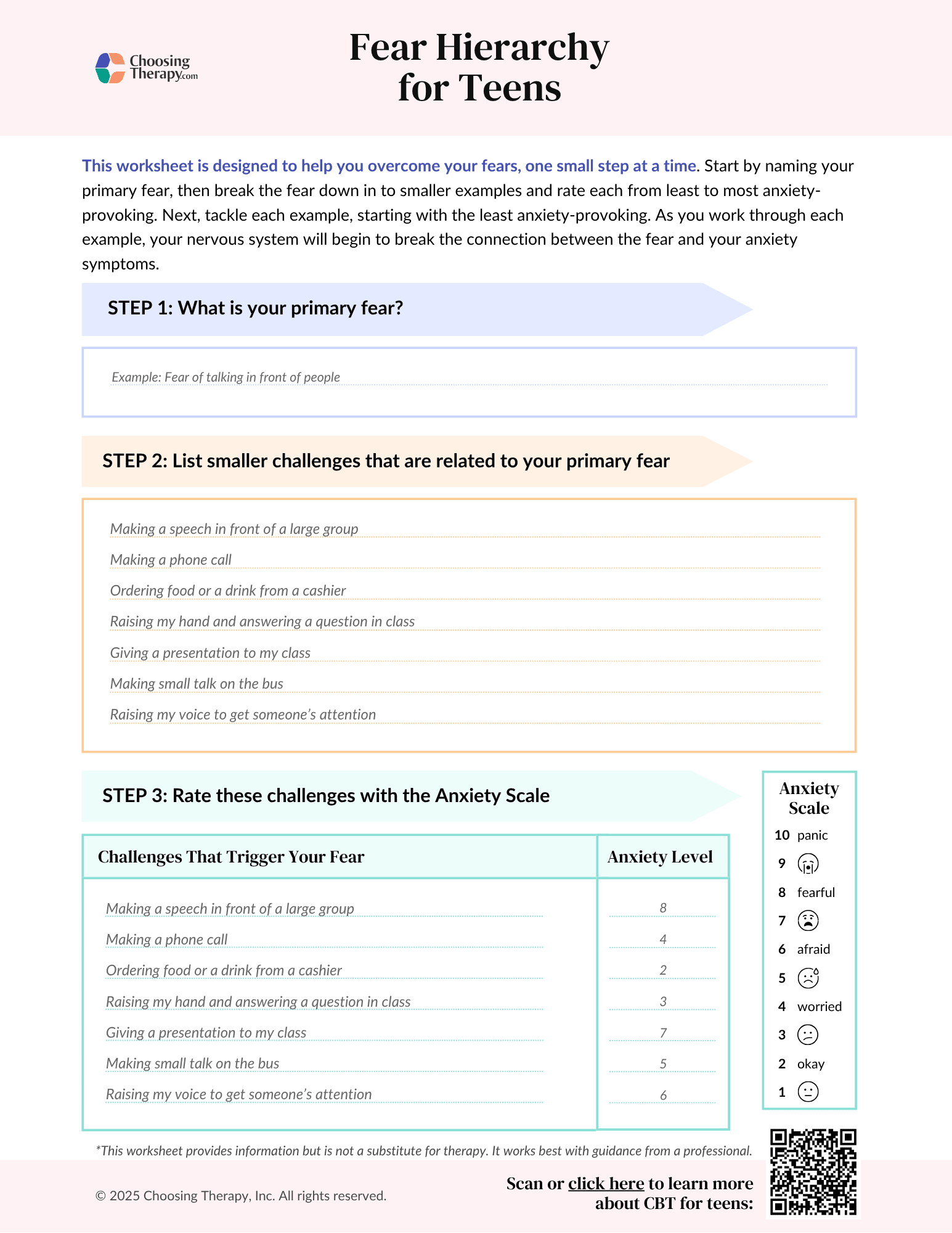 Free Fear Hierarchy Worksheet For Teens PDF Download ChoosingTherapy