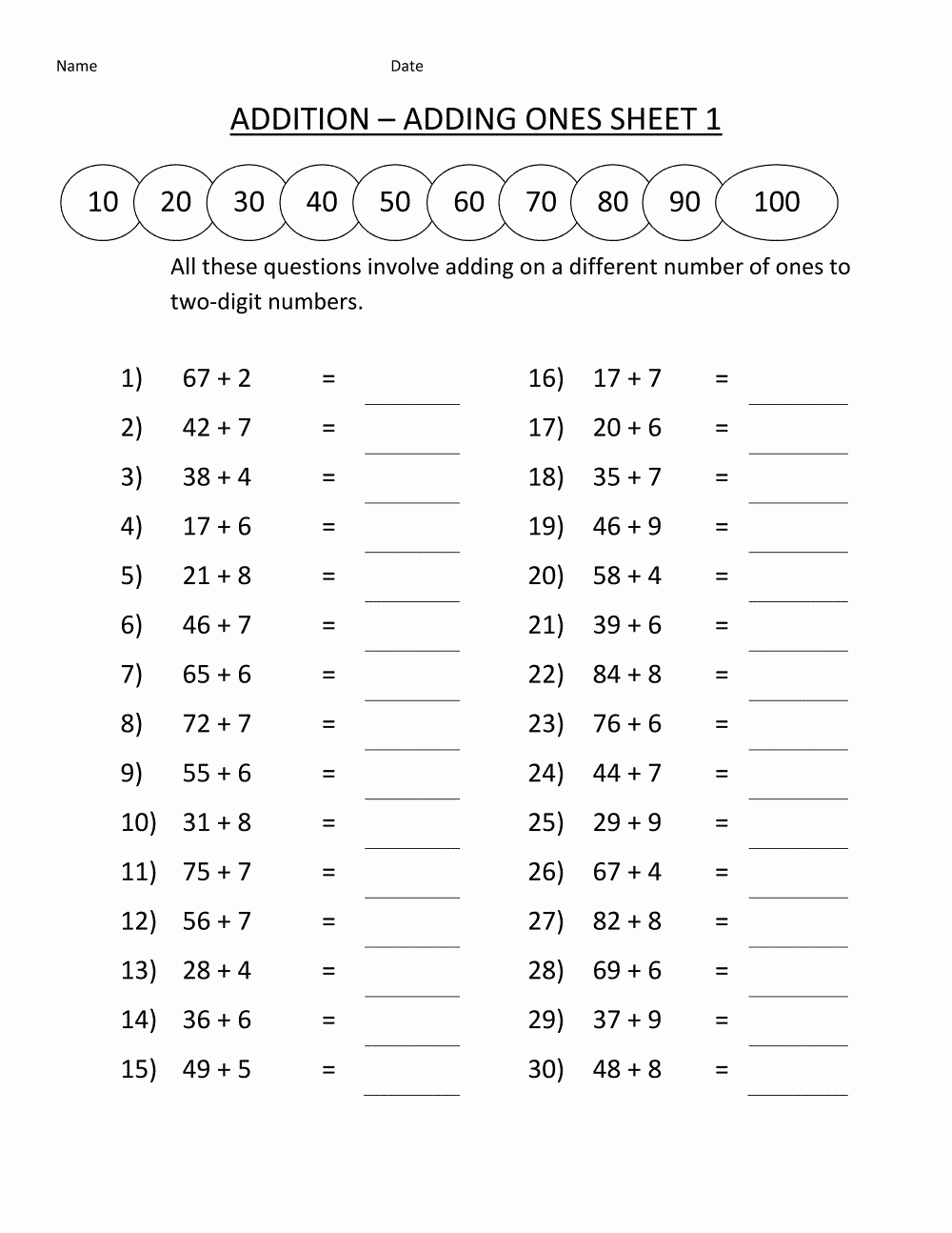 Free Math Worksheets For Grade 1
