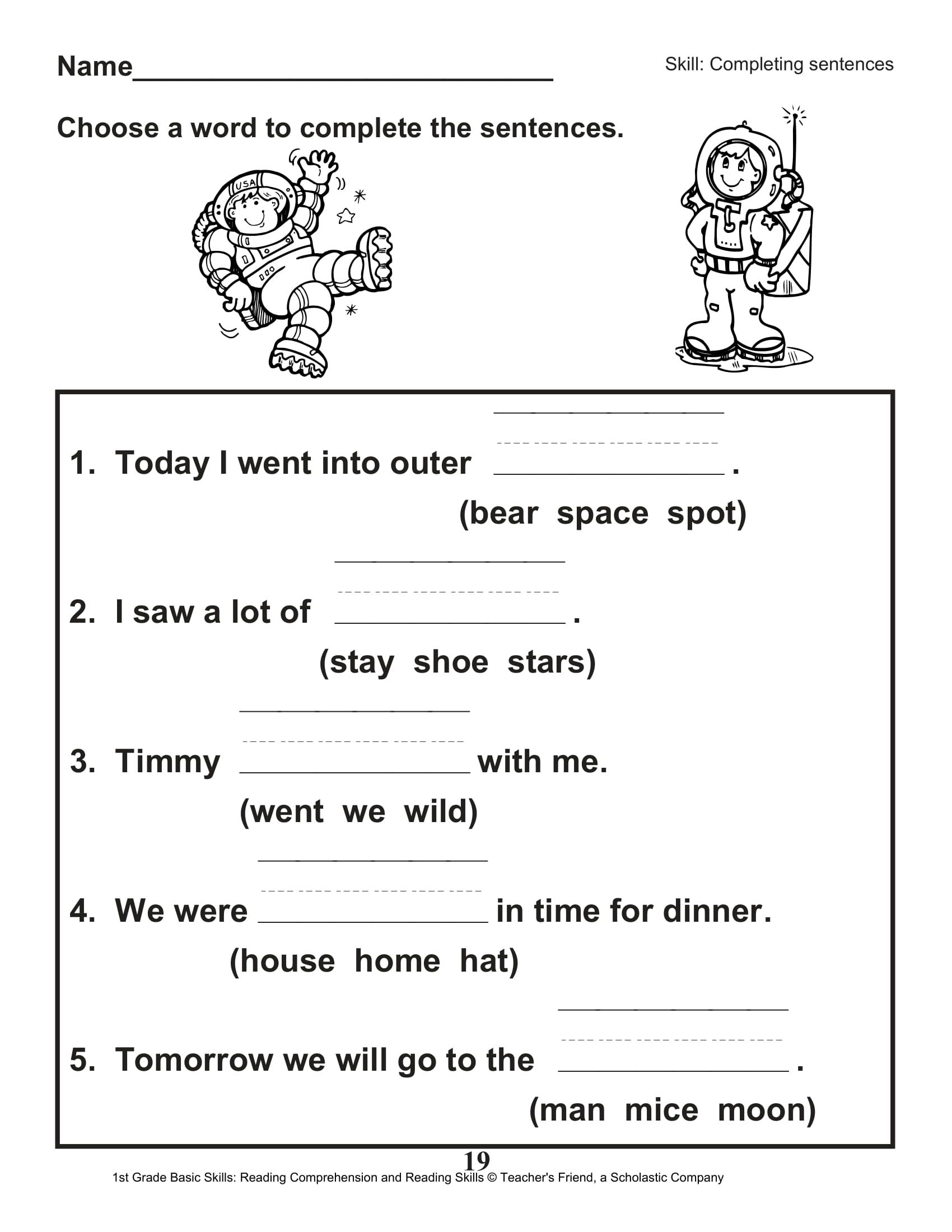 reading worksheets scholastic