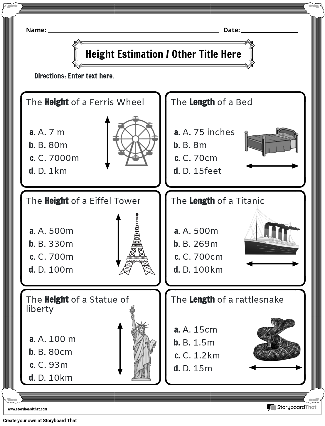 Free Metric Worksheets Customize With Storyboard That