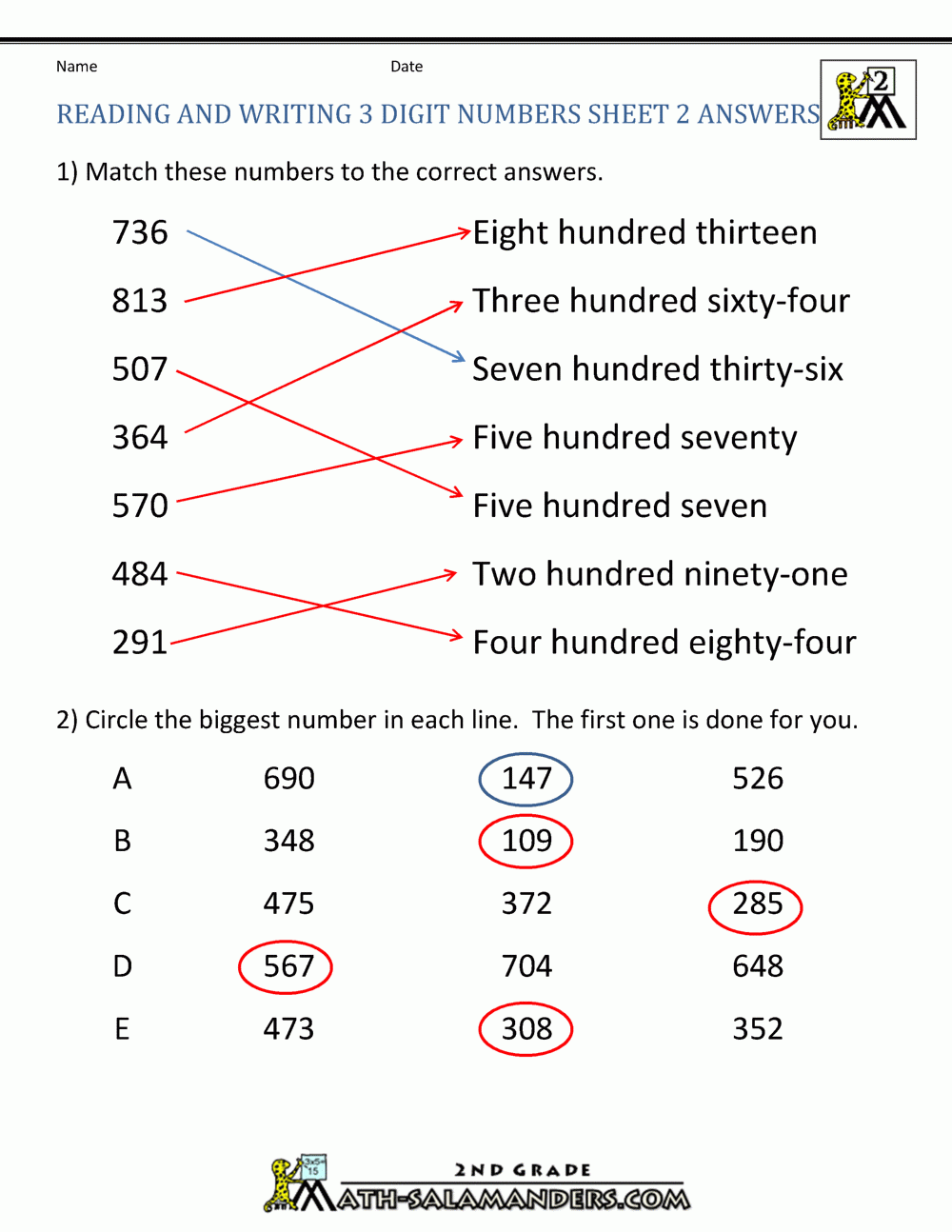 Free Place Value Worksheets Reading And Writing 3 Digit Numbers