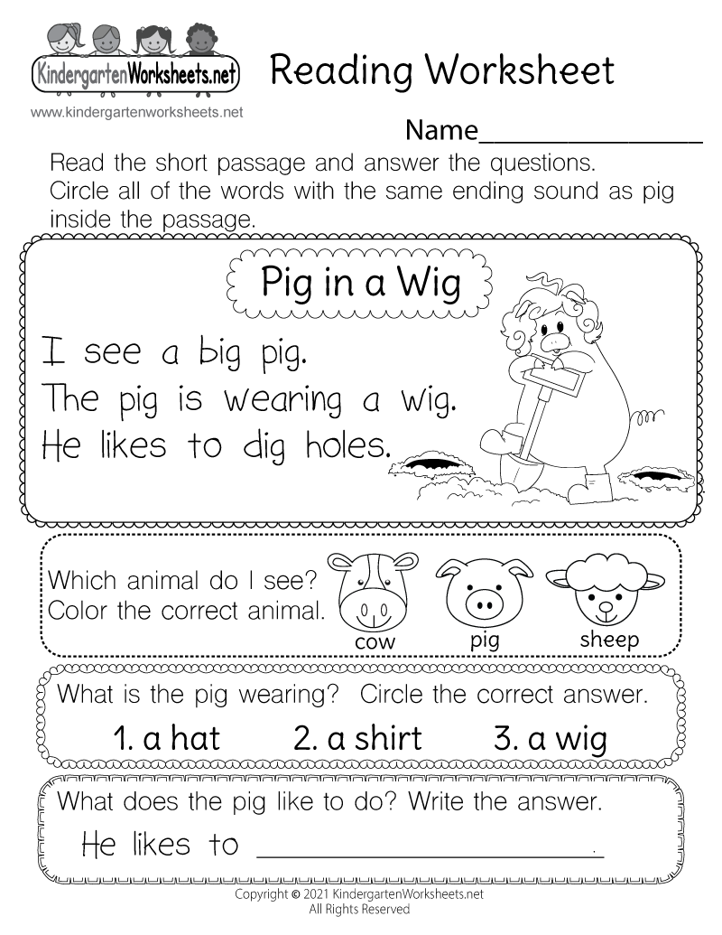 Free Preschool amp Kindergarten Reading Comprehension Worksheets Worksheets Library